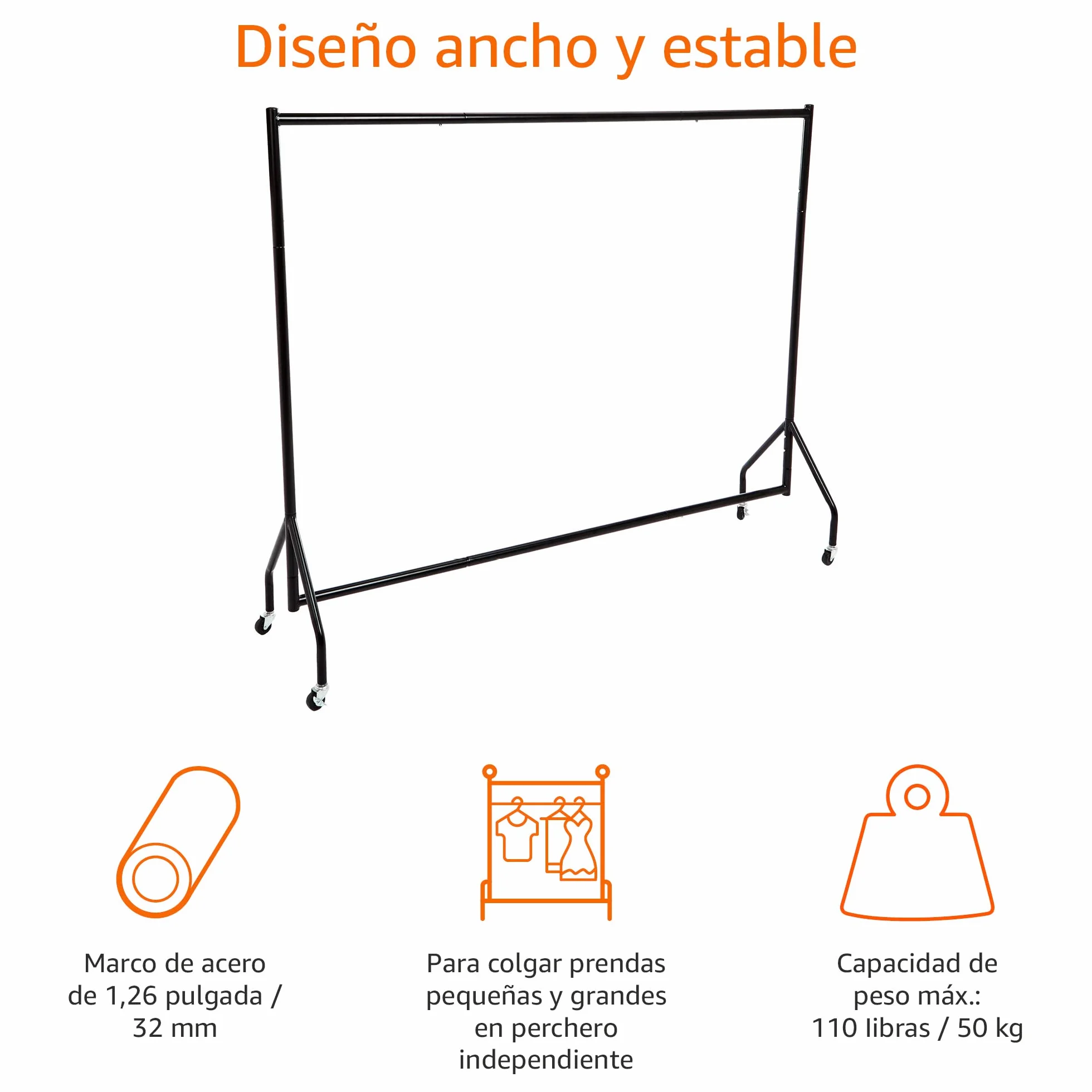 Amazon Basics Perchero para ropa 1,8 x 1,5 m negro