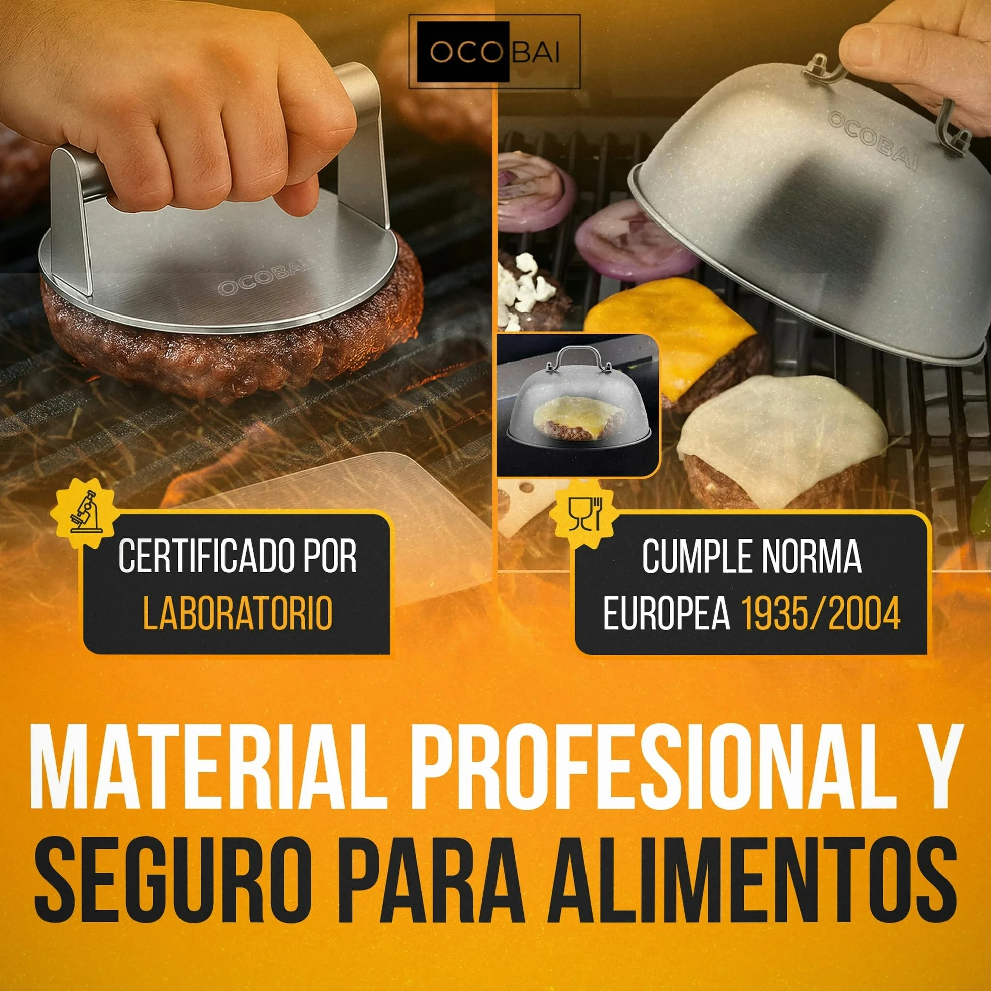 Kit Smash Burger Profesional 7 Piezas Aplastador de Acero 304 Molde Hamburguesas 3 en 1 Espátula Papeles