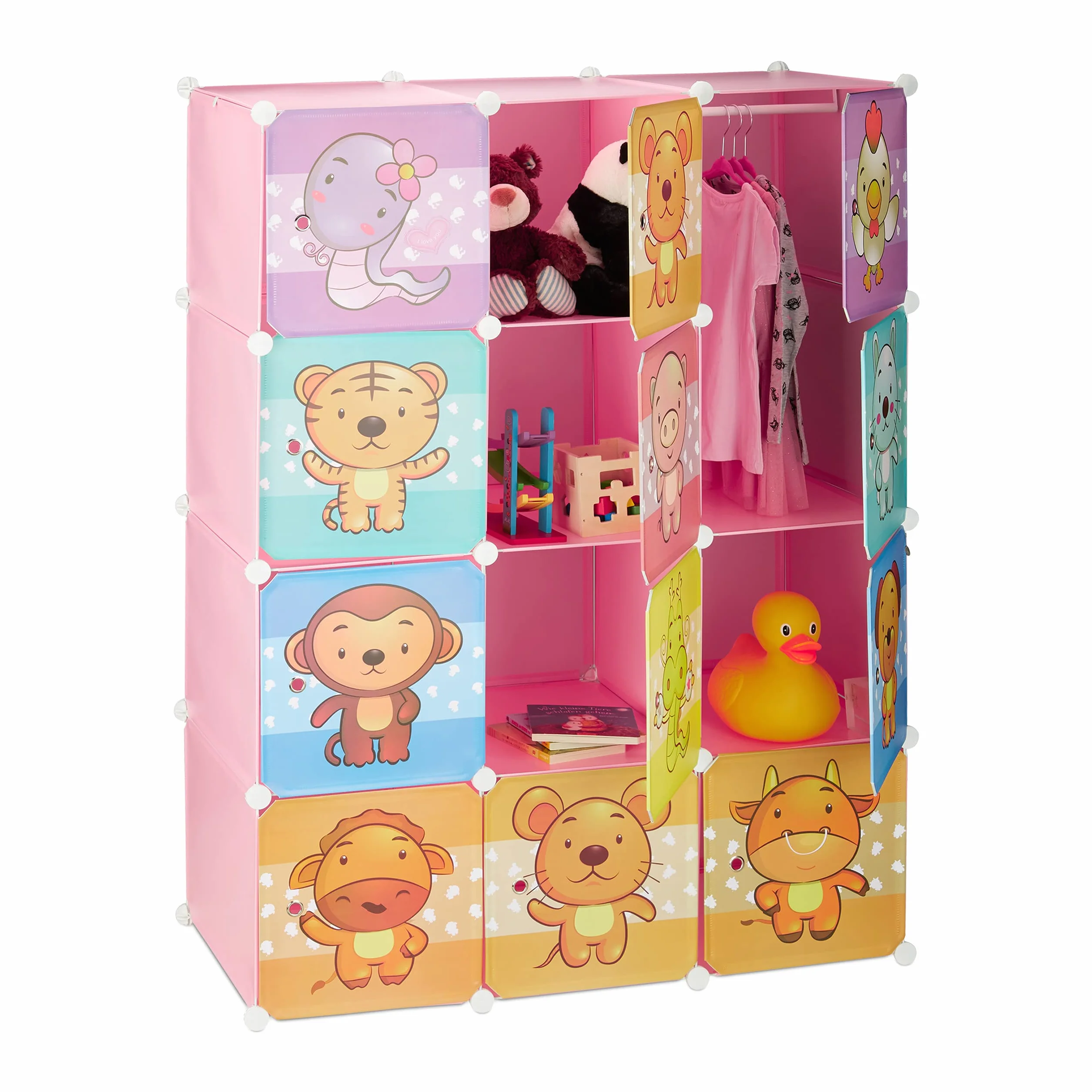 Relaxdays Estantería Infantil Modular con Animales Rosa 145 x 110,5 x 46.5 cm