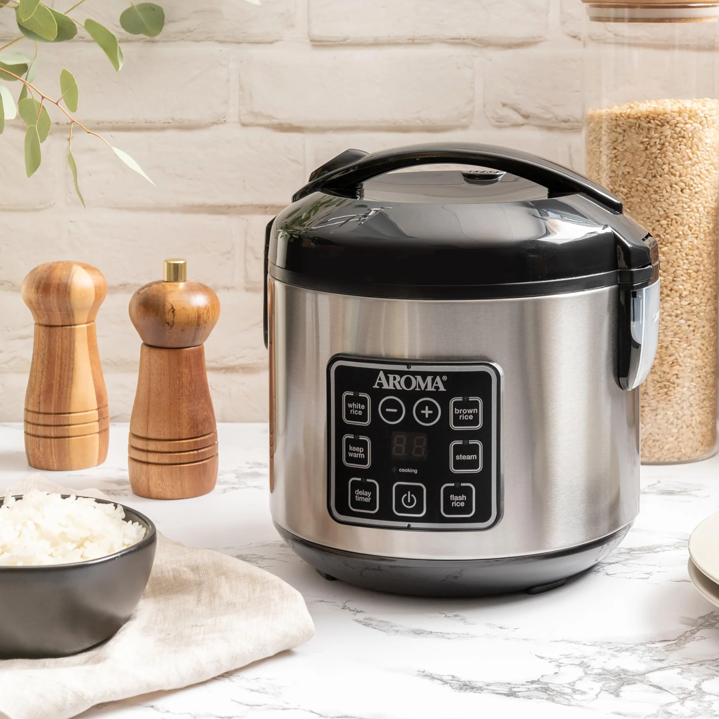 Aroma Cool Touch Digital Multicooker 8 tazas Acero Inoxidable Negro