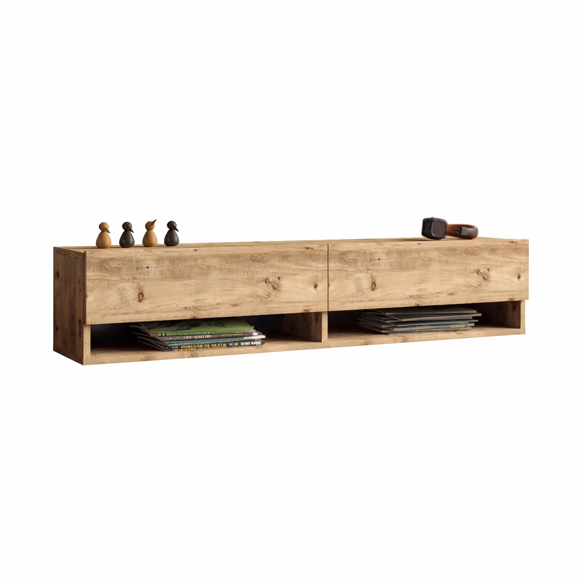 [en.casa] Mueble TV Suspendido con Espacio de Almacenaje Mesa Tele de Pared con 2 Puertas y 2 Estantes Aglomerado 140 x 32 x 30 cm Roble Rústico