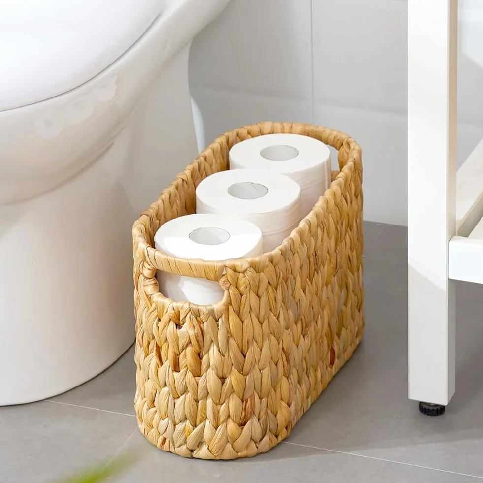 Soporte de Mimbre de Jacinto de Agua para 6 Rollos de Papel Higiénico con Asas Integradas