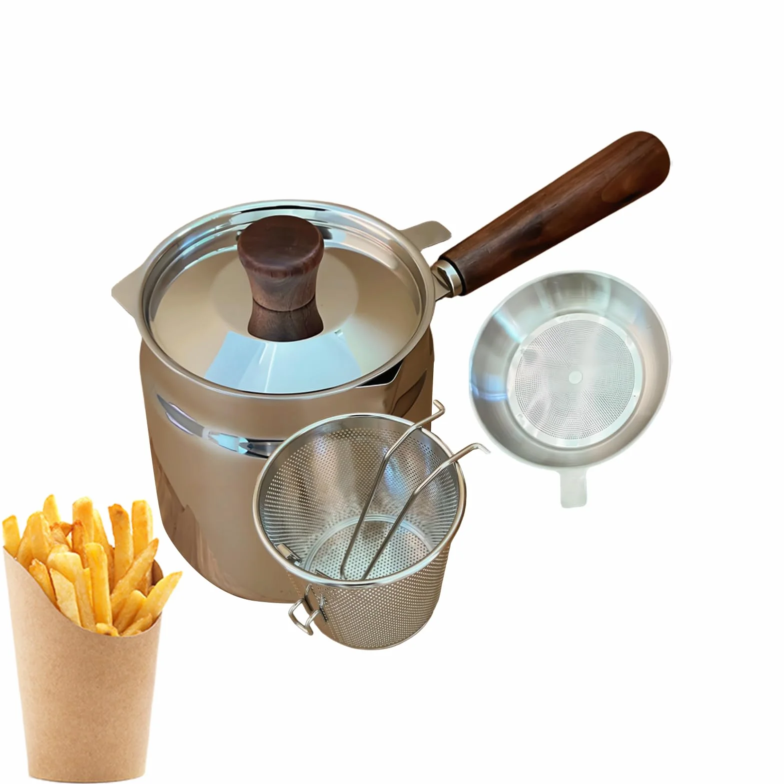 Olla Freidora Accesorios En Acero Inoxidable De Doble Capa Con Cesta Y | Freidora para Hornillo para Cocina Hogar Acampada Parrilla Cocinar Panceta Papas Fritas Pescado Maíz