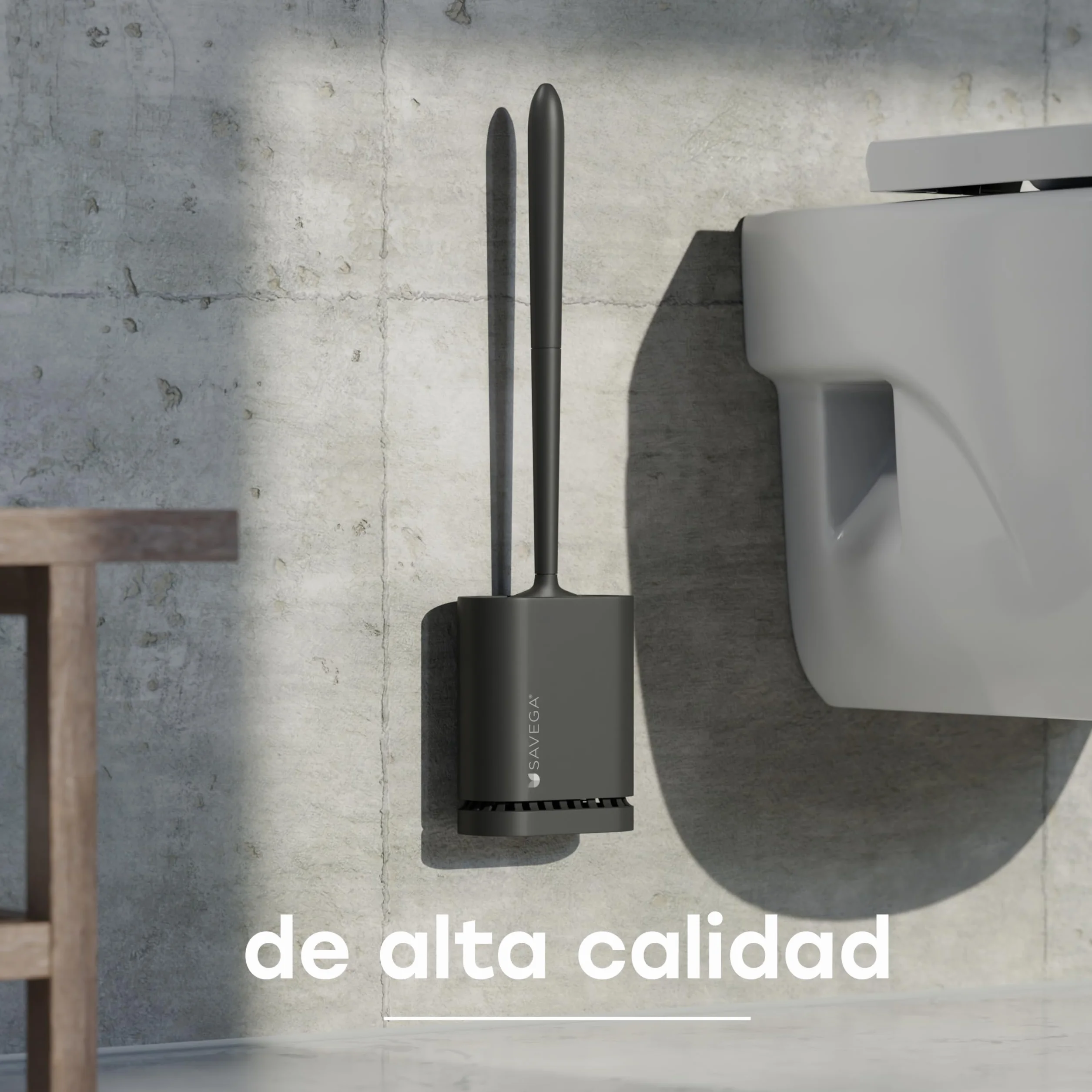 SAVEGA Escobilla Baño Silicona con Cabezal Flexible - Escobilla WC Negra con Escobillero Higiénico y Montaje sin Taladro (Negro Mate, Set de 1)