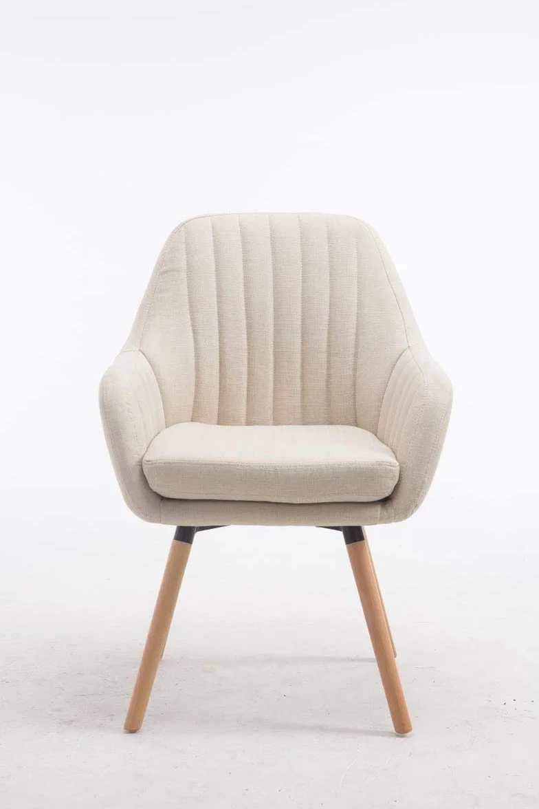 Silla de Visita Florian Tapizada en Tela, Butaca de Salón Nórdica, Silla Comedor Acolchada 53cm Altura Asiento Crema Natura