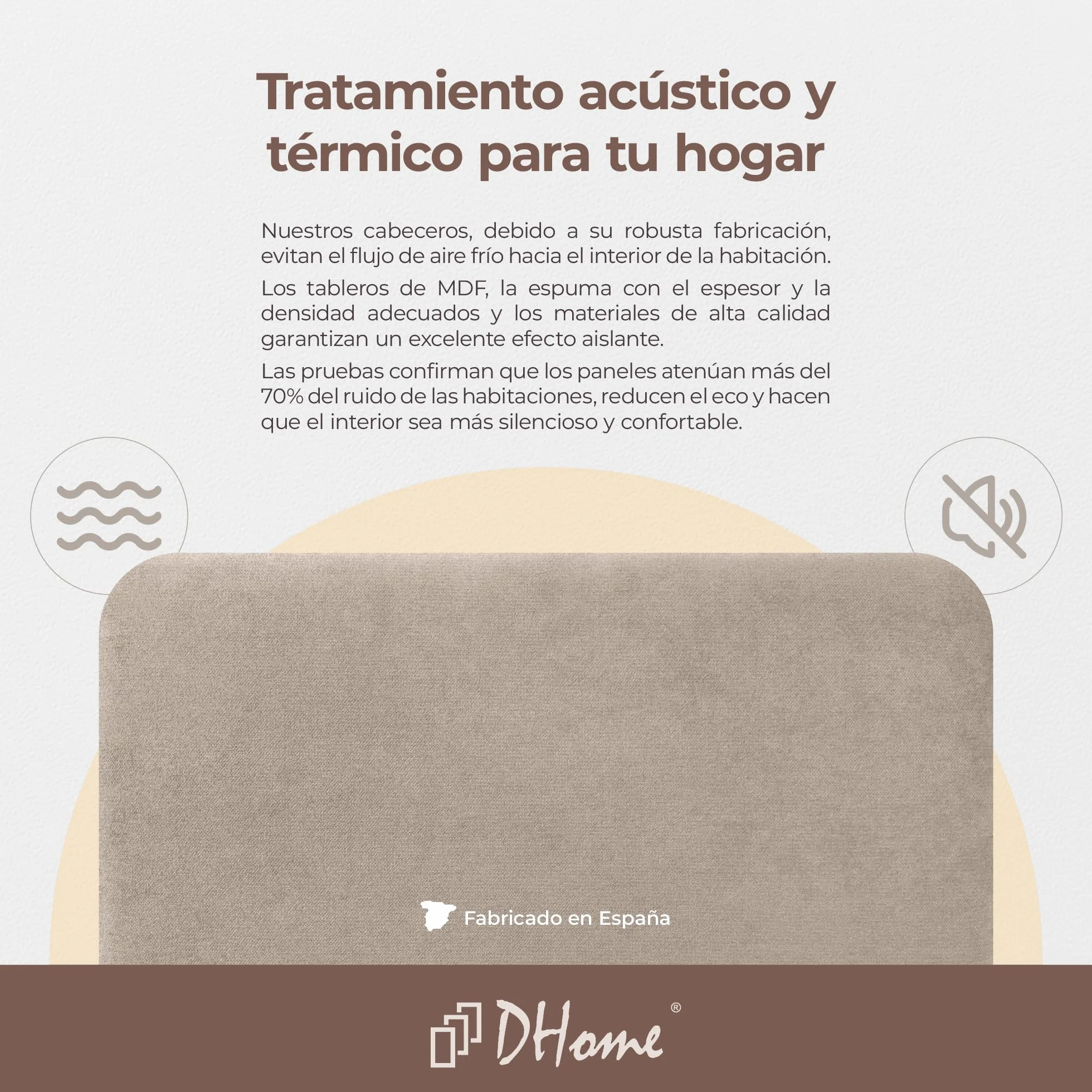 DHOME Cabecero Tapizado Liso Redondeado Tela Aqualine para Pared Acústicos Cabeceros Absorbentes Cabezal Cama Dormitorio (Beige, 150cm)