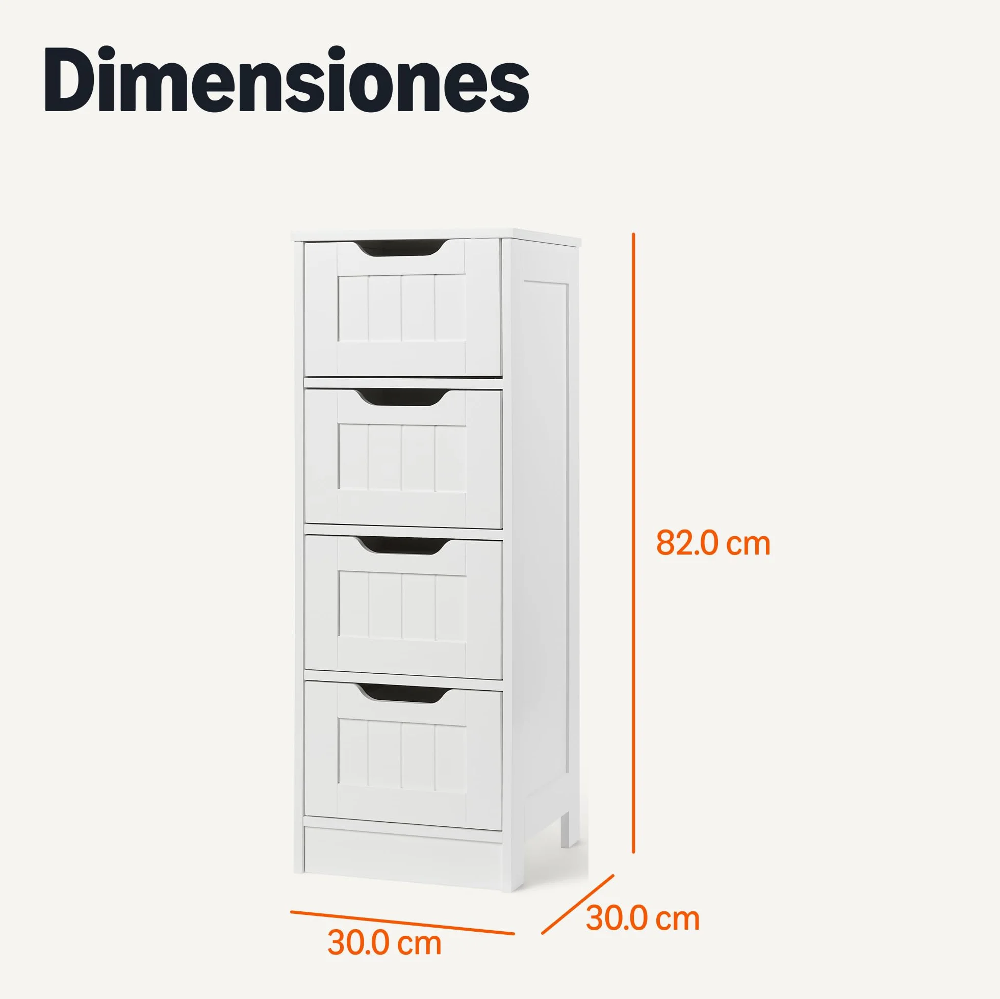 Amazon Basics Gabinete Baño 4 Cajones Almacenamiento Bajo Lavabo MDF Blanco 30x30x82cm