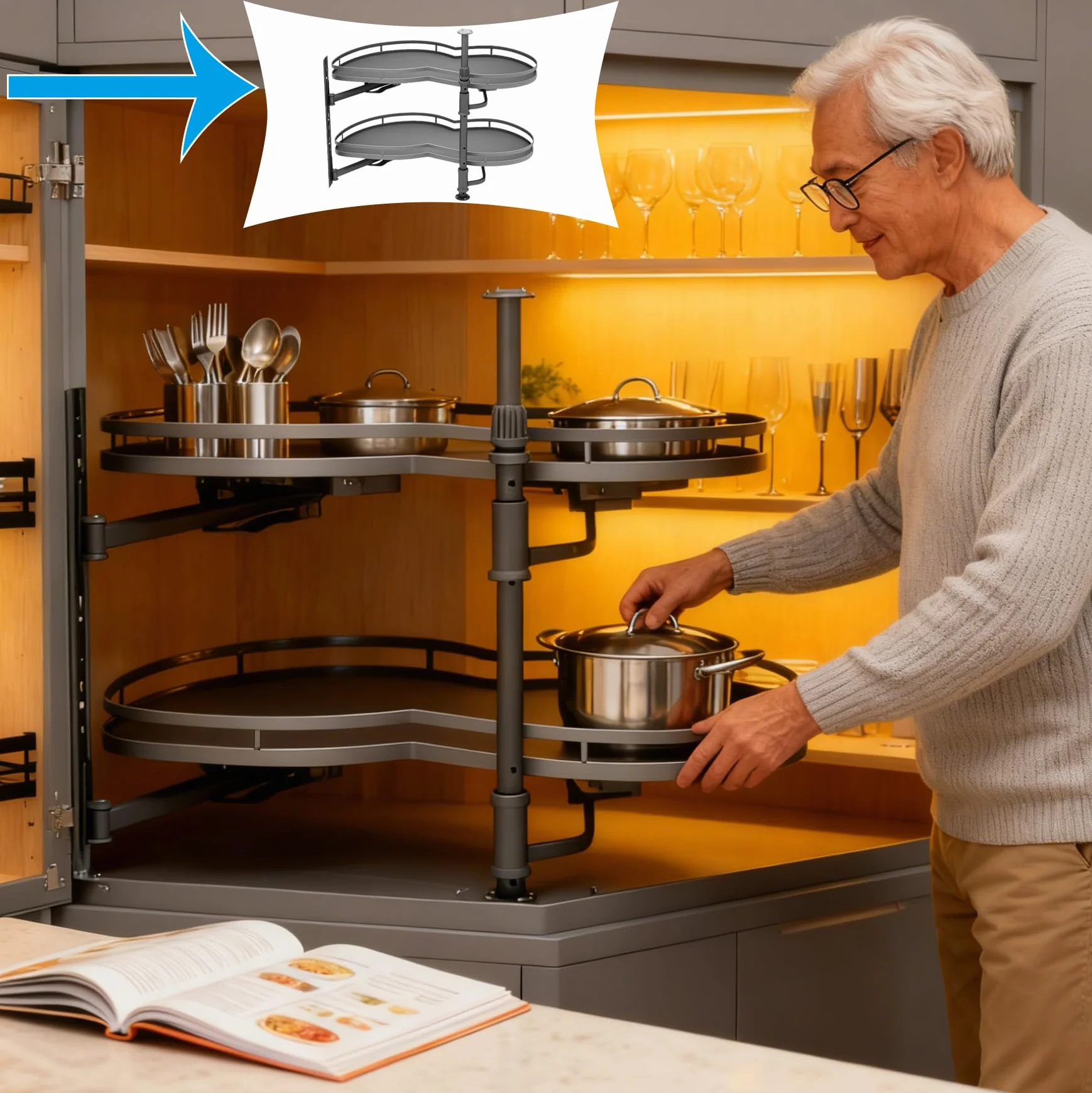 Cajones Extraibles Para Cocina Bandeja Extraible Armario Cocina, Mueble Esquinero Cocinas, Organizador Extraible Cocinas Bandeja Extraibles Armario con 2 Estantes Giratorios