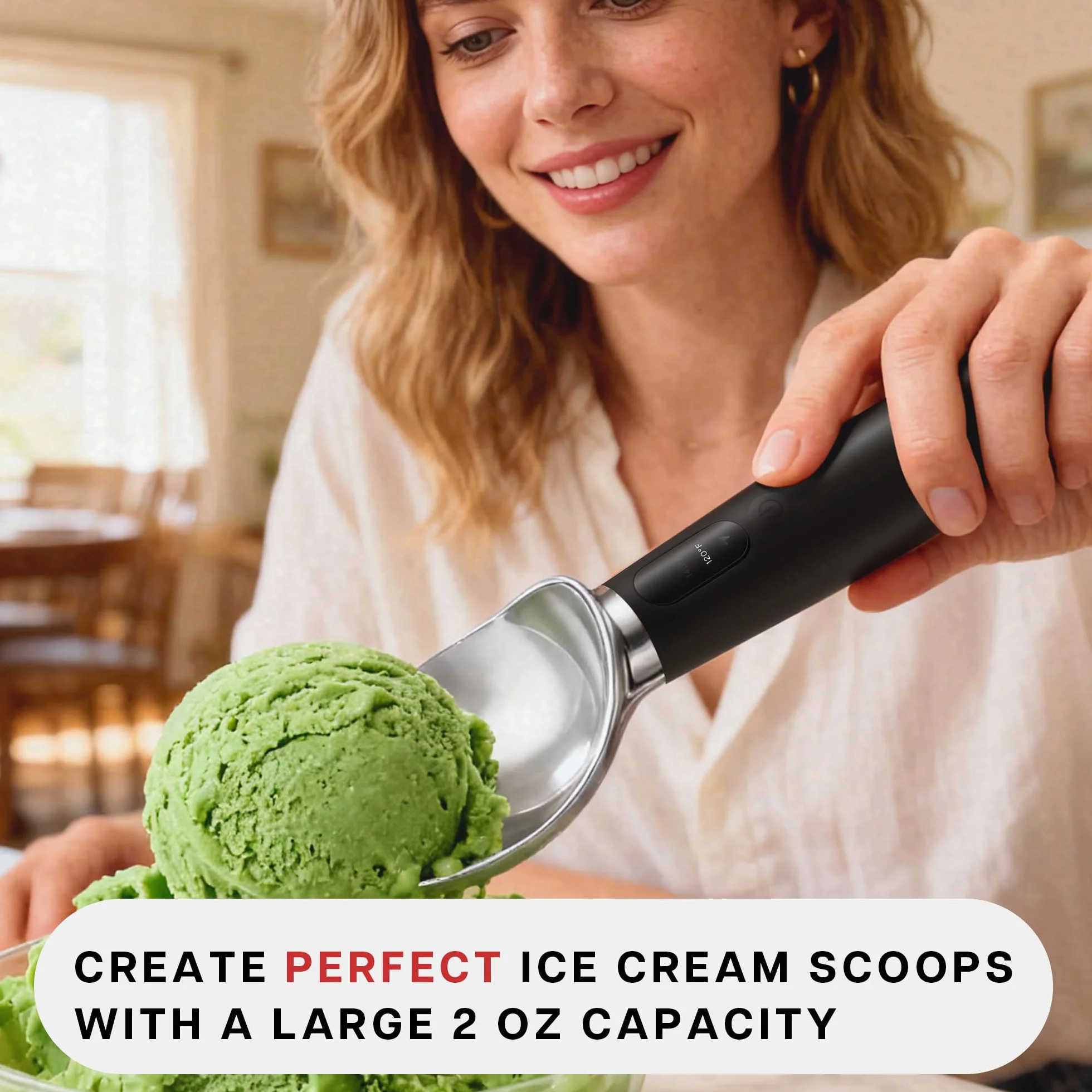 VRAIKO Cuchara de helado calentada 3 niveles de calor ajustables 50/60/70 °C LED 2600 mAh recargable para helado duro negro