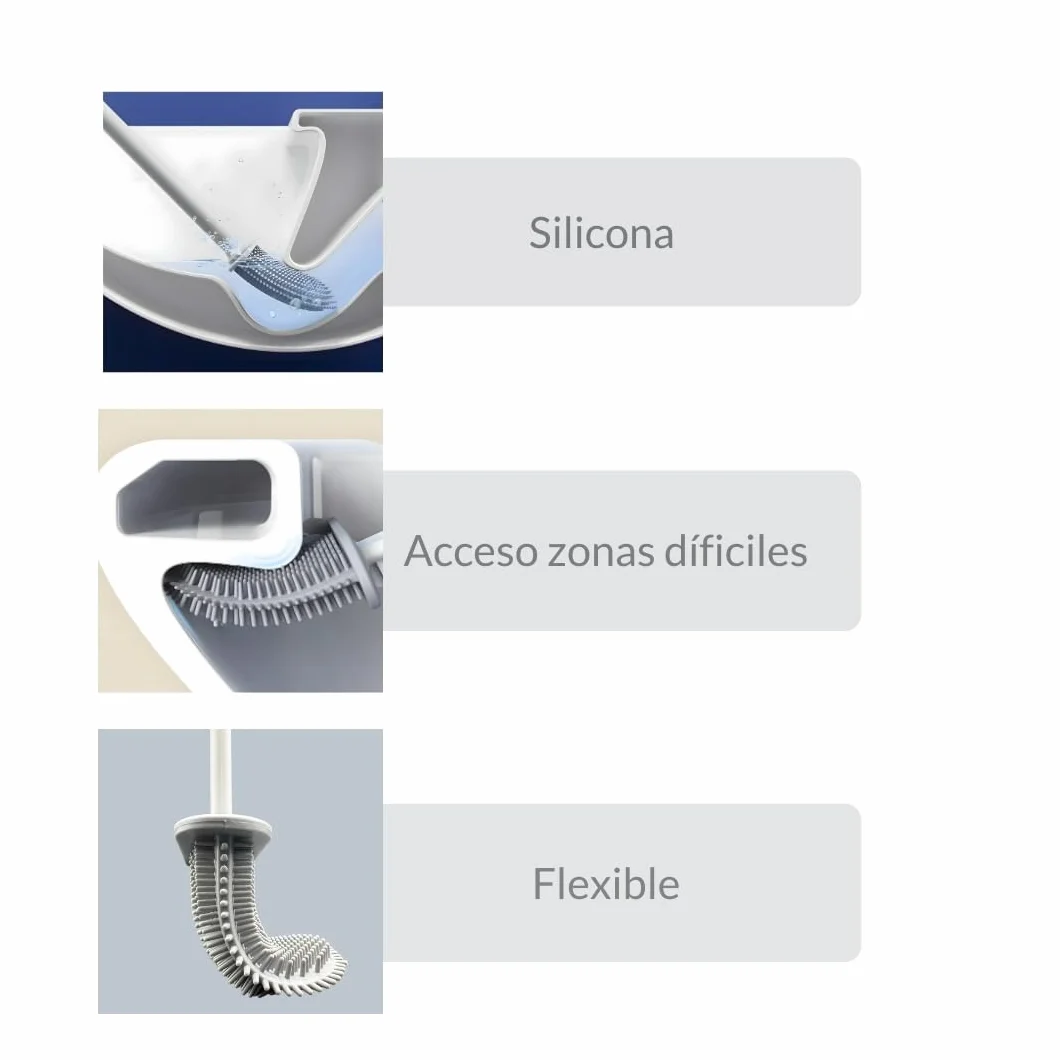 Escobilla de Baño WC Silicona con Soporte Antigoteo Cepillo Inodoro Flexible y Antibacteriano Escobilla Silicona WC Moderna y Resistente Limpieza Profunda Baño Ecoaliti
