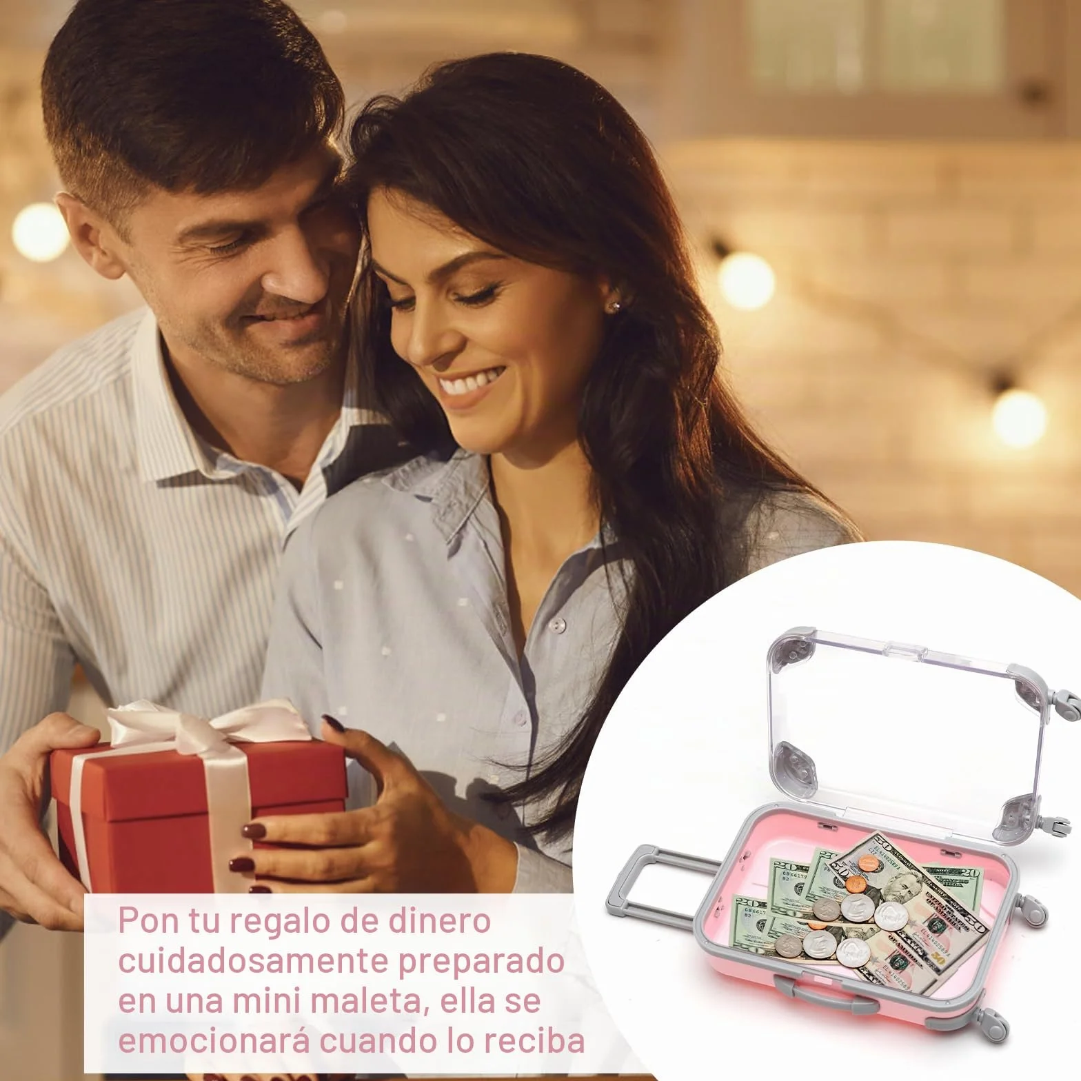 VOSSOT Mini Maletas Pequeñas con Ruedas y Asa, Regalo Original Dinero para Vacaciones Viaje Bodas