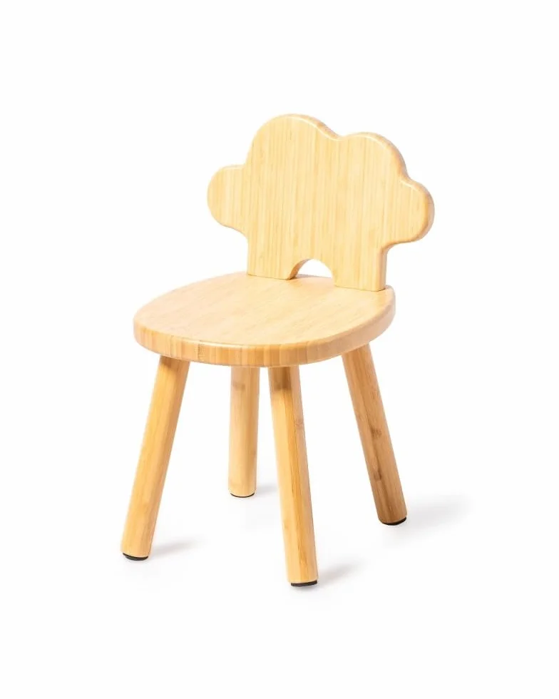 ATAA Silla Infantil Montessori de bambú Darina – Altura Adaptada para niños – Diseño Natural, ergonómico y ecológico – Ideal para rincón de Lectura o Mesa Montessori (Nube)