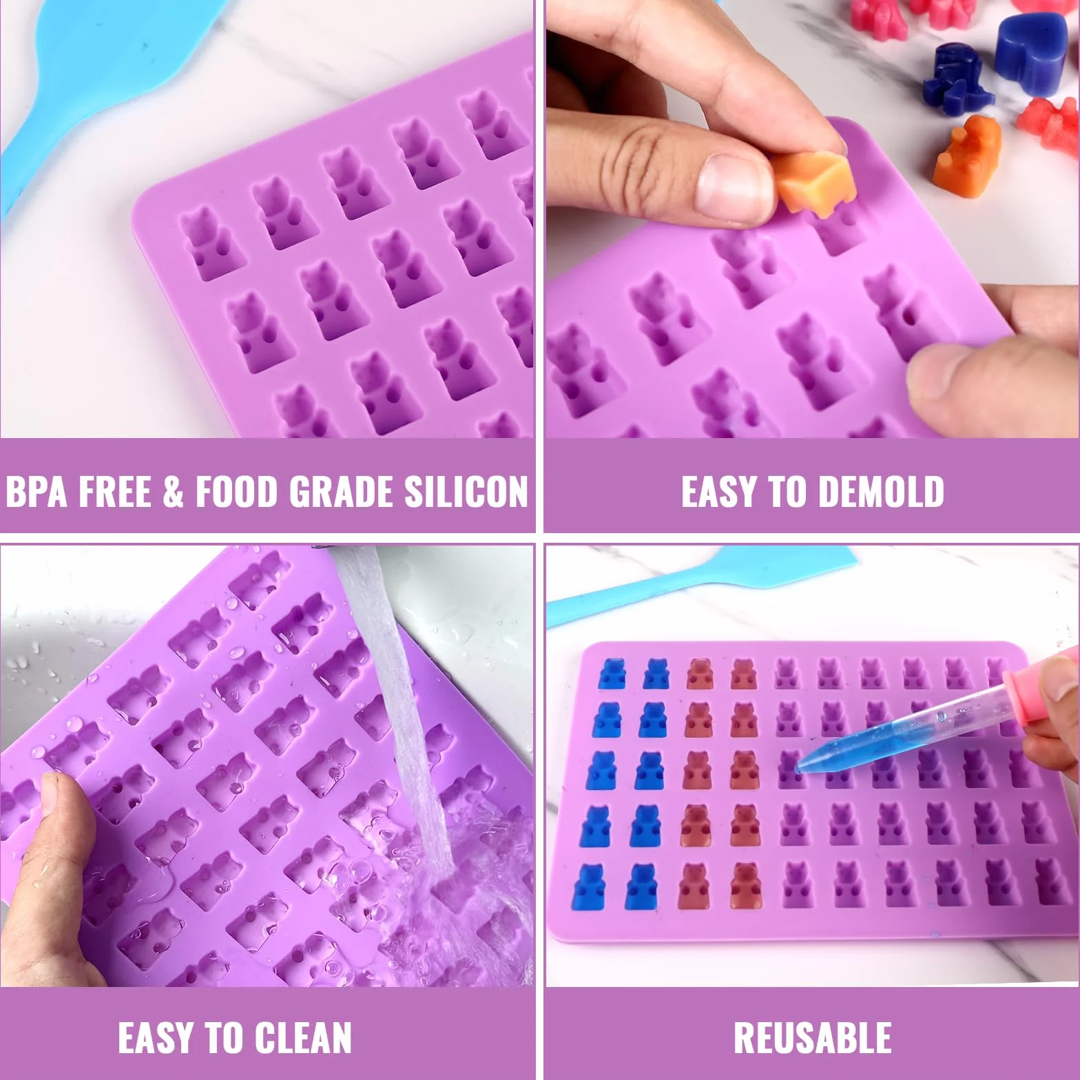 Moldes de Silicona para Caramelos y Chocolate con 2 Pajitas, 1 Espátula, 50 Bolsitas