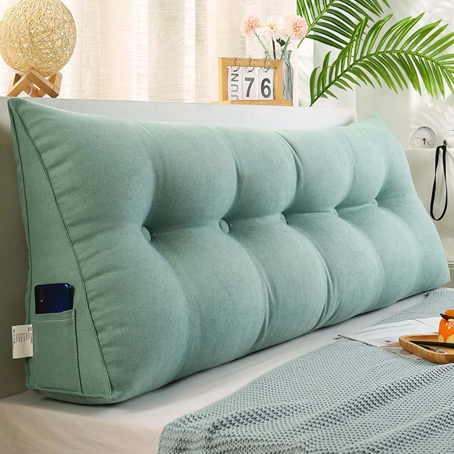 OBTUSS Almohada de apoyo de posicionamiento grande para cama, cabecero de cama, sofá, cojín triangular de cuña para respaldo, almohadas lumbares extragrandes con funda extraíble de terciopelo