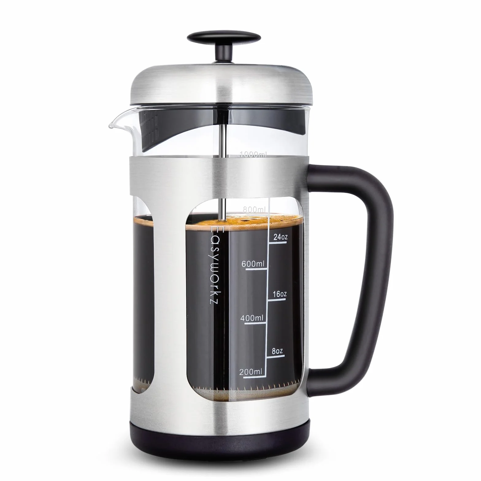 Easyworkz Cafetera de prensa francesa de Acero Inoxidable,vidrio de borosilicato resistente al calor,1000 ml