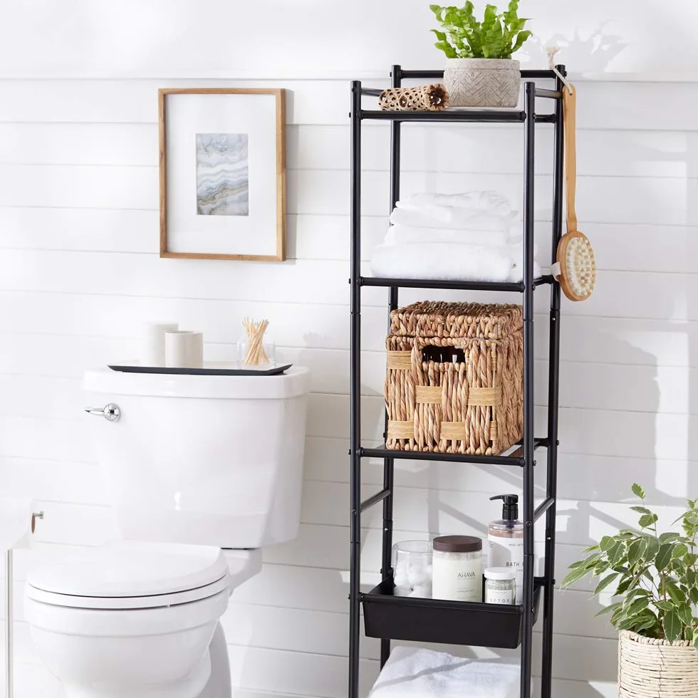 Amazon Basics Estante con cesta, 5 niveles, 28.5 x 34.49 x 140.28 cm, Negro
