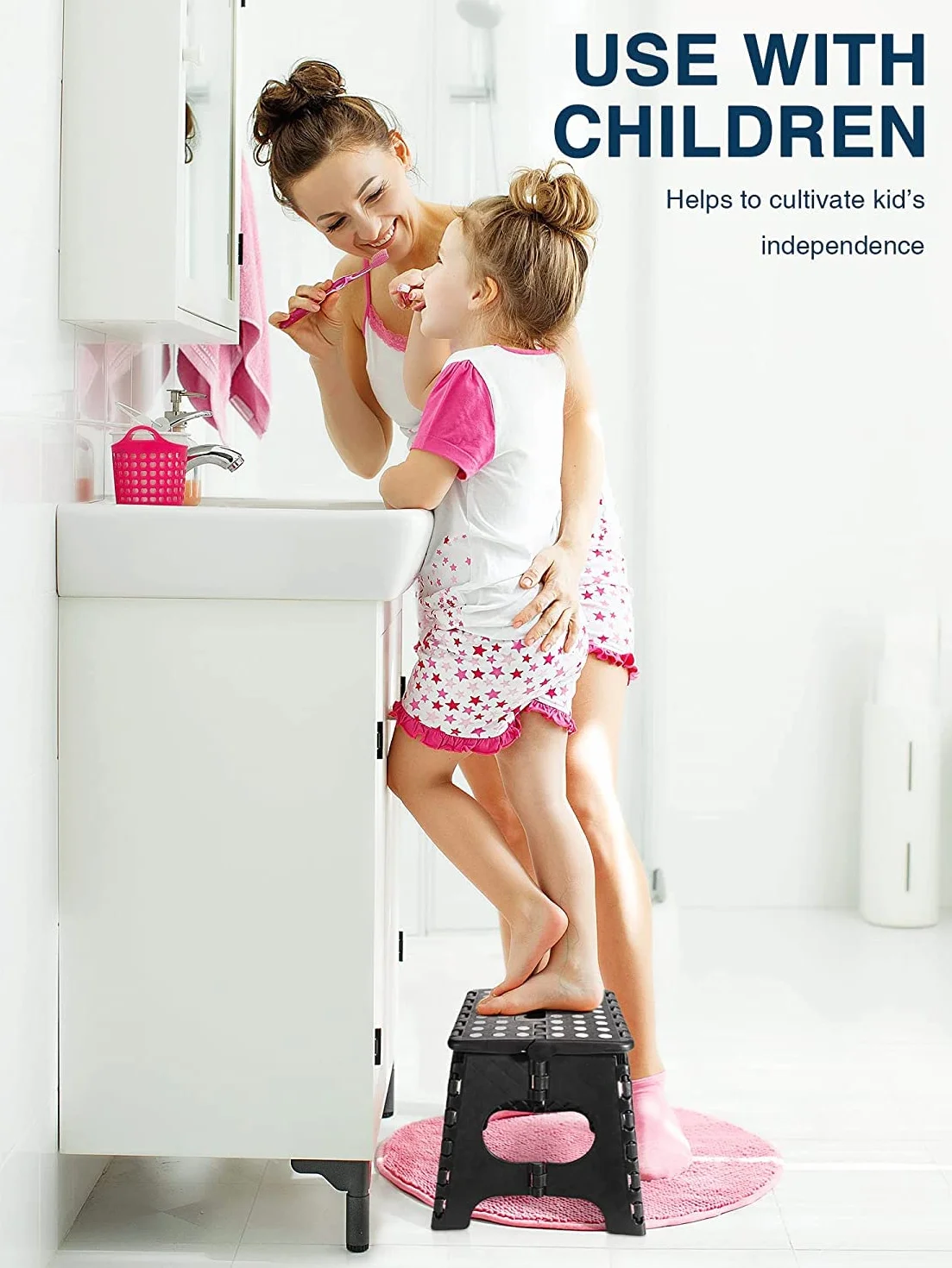 House Day 27 cm Taburete Plegable para niños – Caminar Pie Niño Plegable Taburete de plástico Silla Plegable Taburete Plegable Taburete Paso, Taburete para niños (Negro)