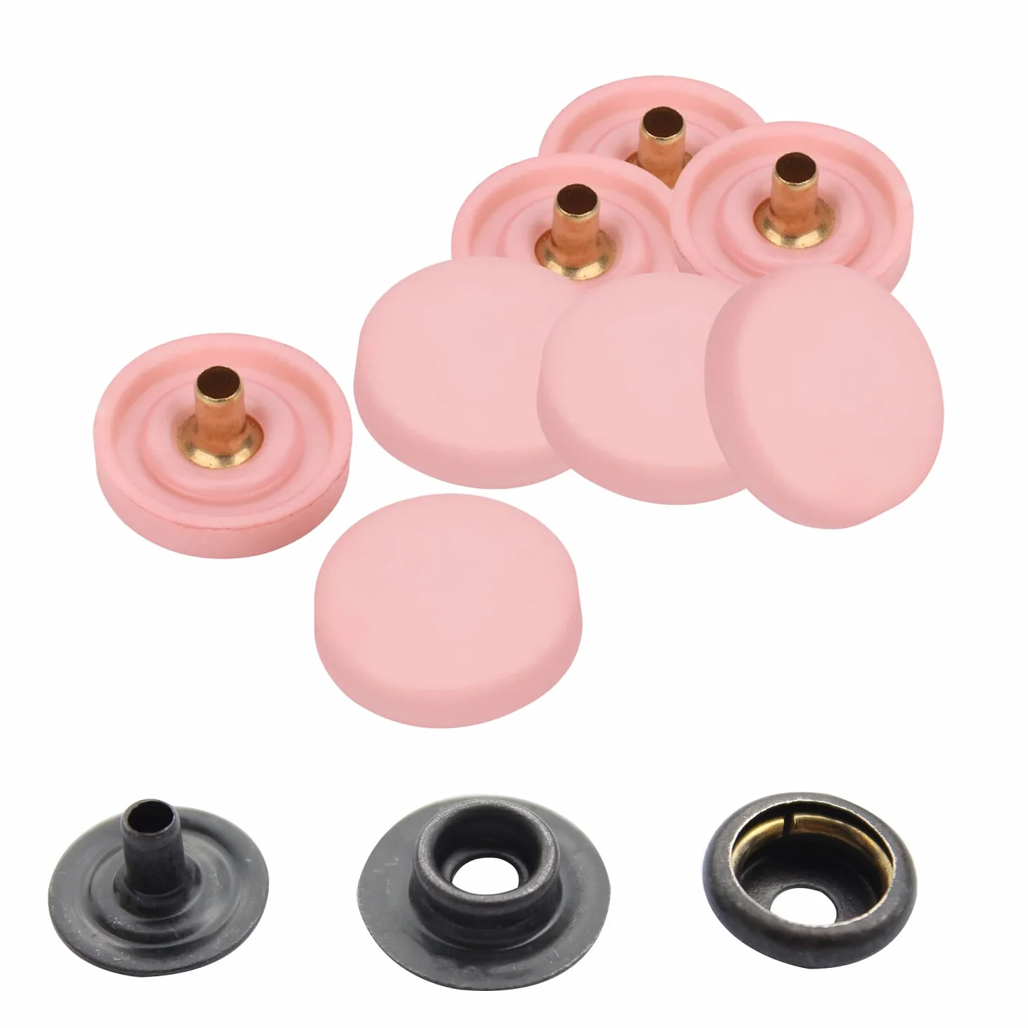 WedDecor Botones de presión sin costura, 4 piezas de cierres duraderos, tapa de plástico con broches traseros de metal para bolsos, jeans, ropa, tela, manualidades de cuero, oro rosa, 500 piezas