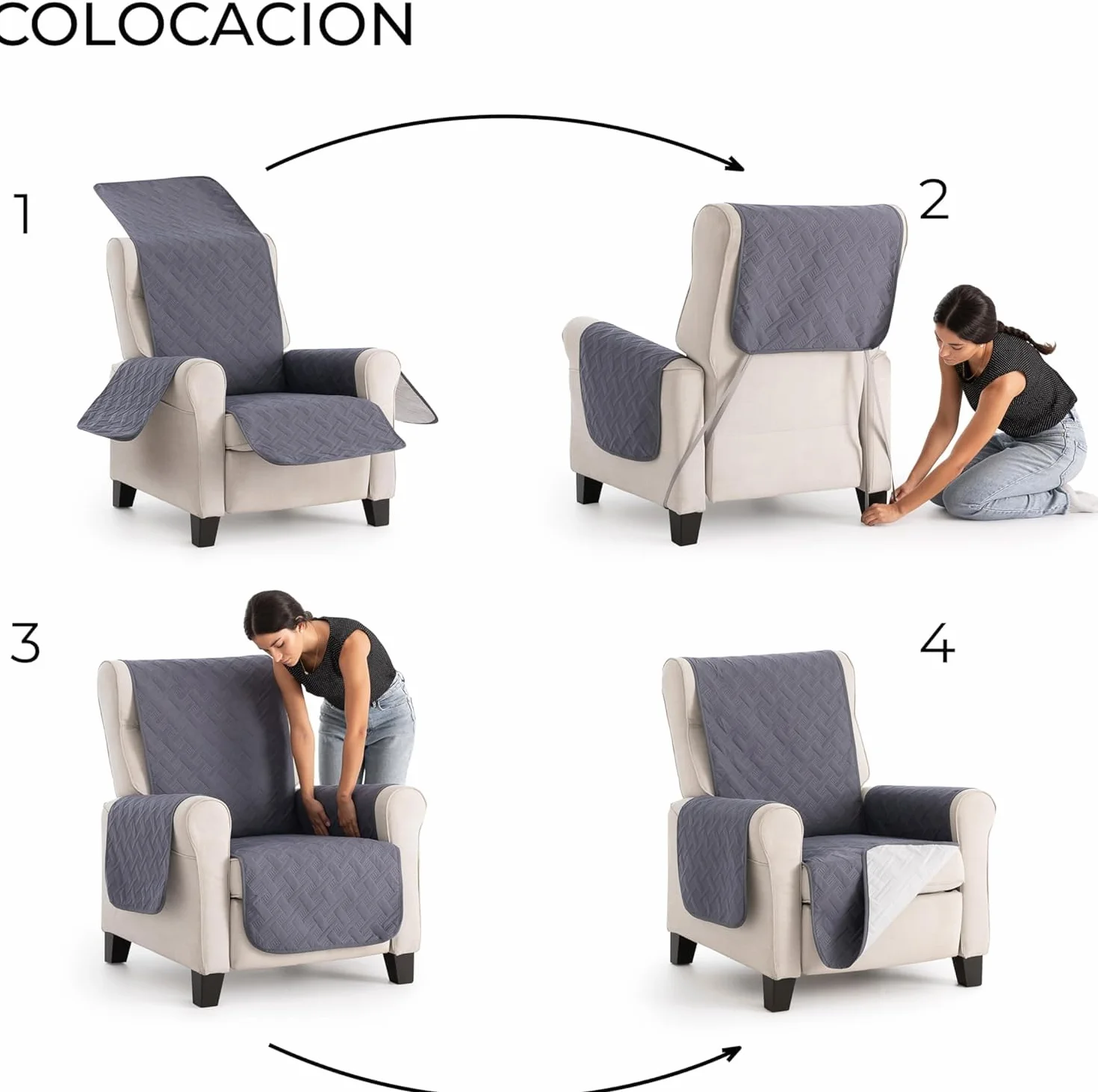 Funda Cubre Sillón Due Acolchada Reversible 1 Plaza 55 cm Marfil/Beige Protector de Sillón Relax y Orejero