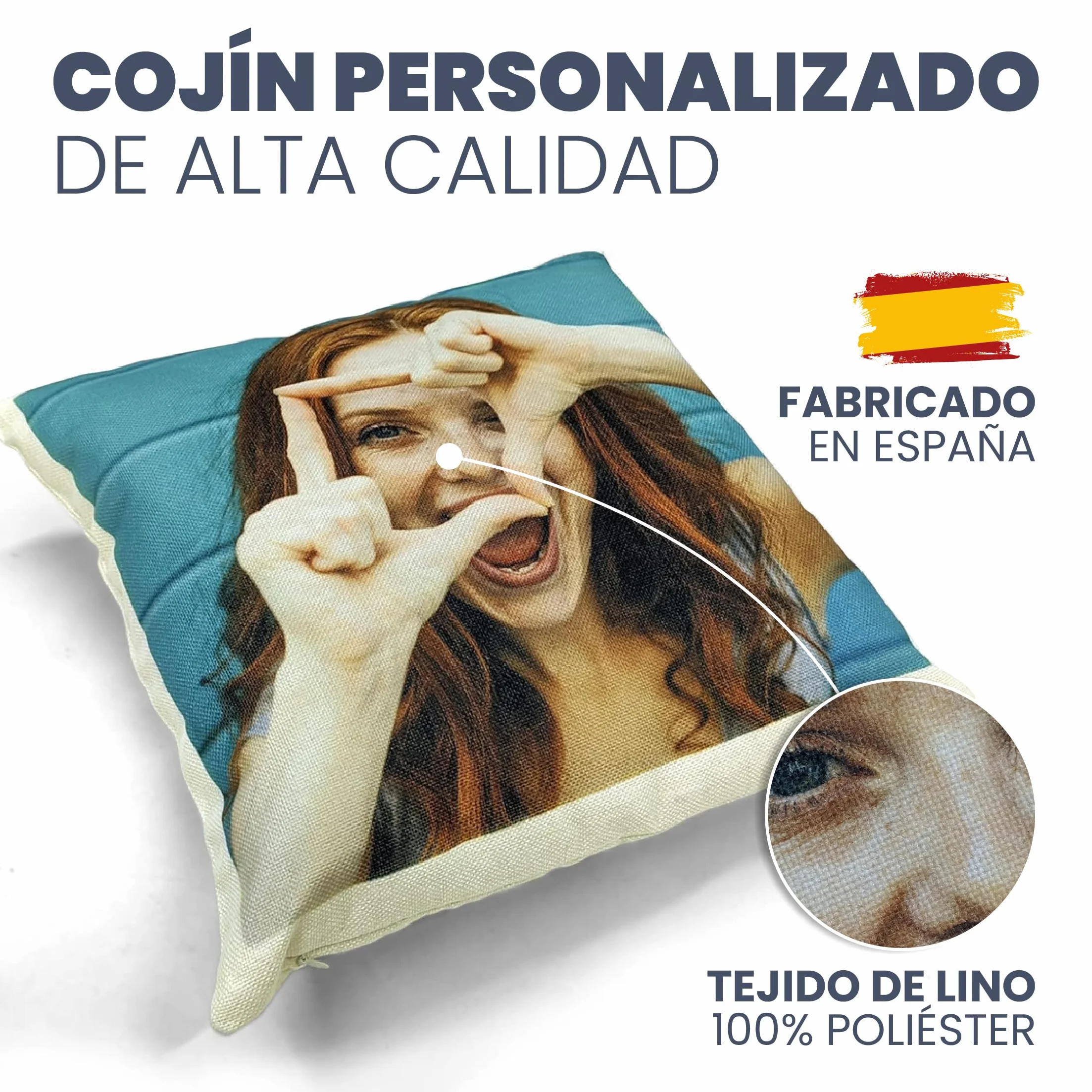 Cojín Personalizado con Foto y Texto 2 Caras Tipo Lino Con Relleno