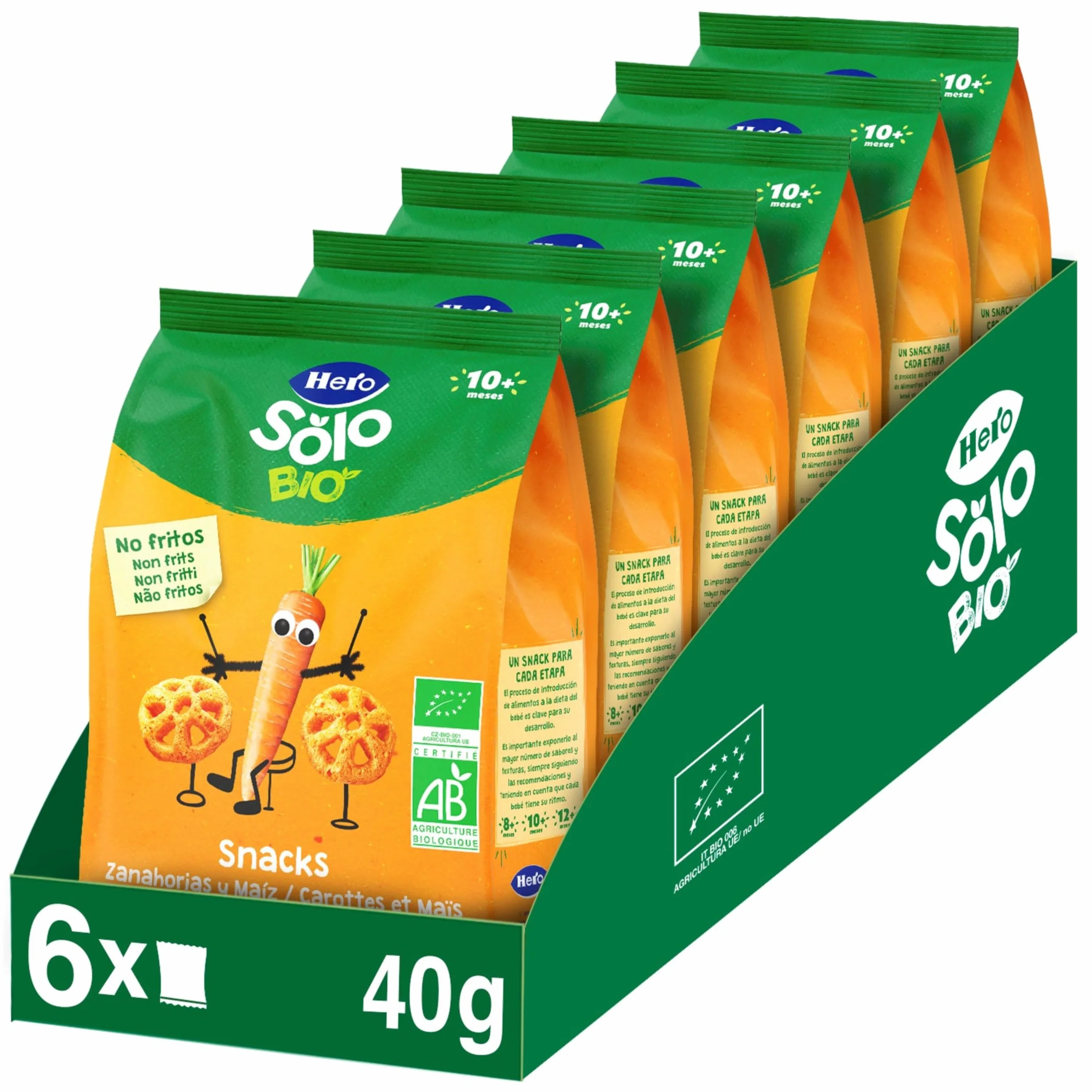 Hero Solo Snack de Zanahorias y Maíz Cereales BIO 100% ECO Pack 6 x 40 g