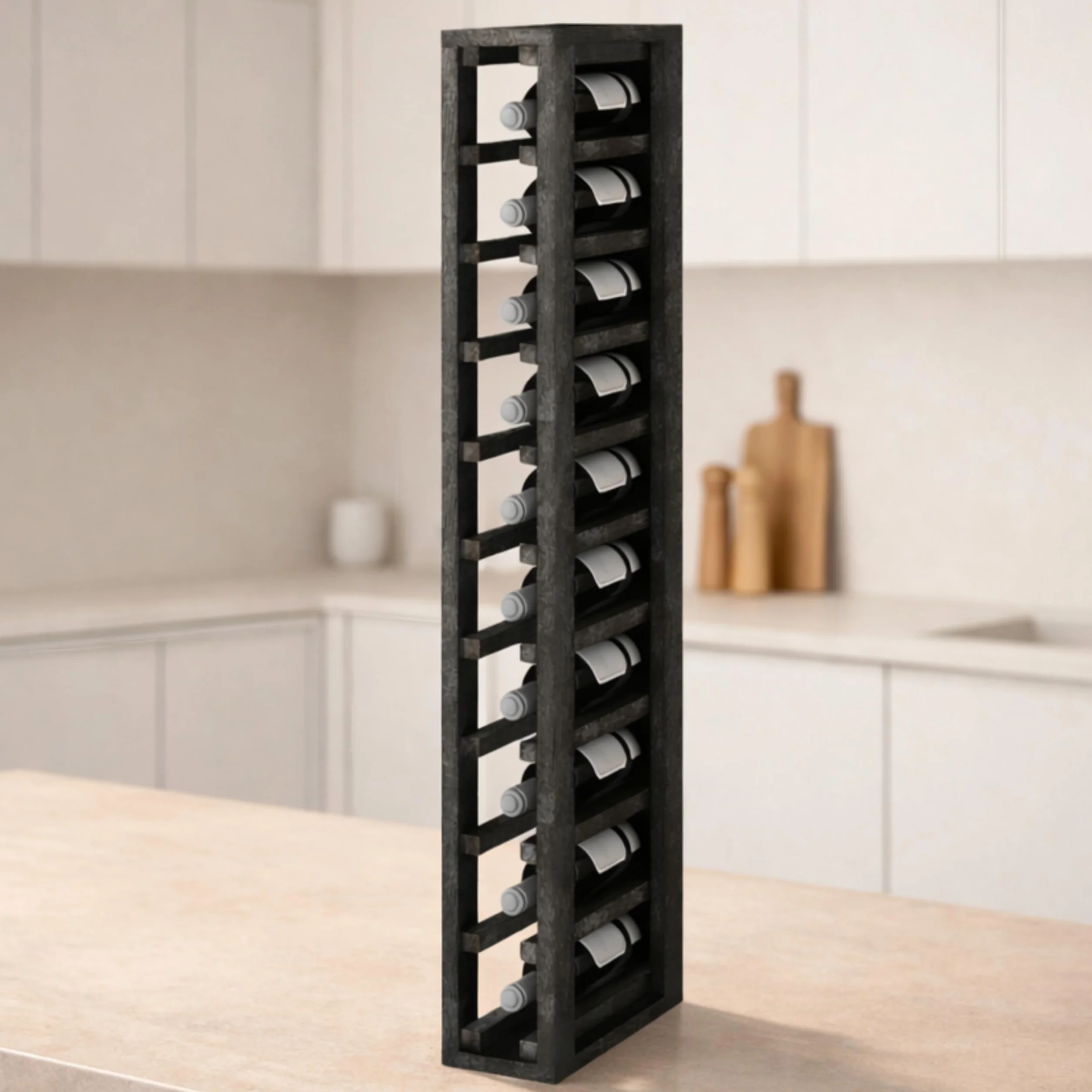Botellero Vino de Madera Vertical 10 Botellas Pino Negro 105x13x32 cm
