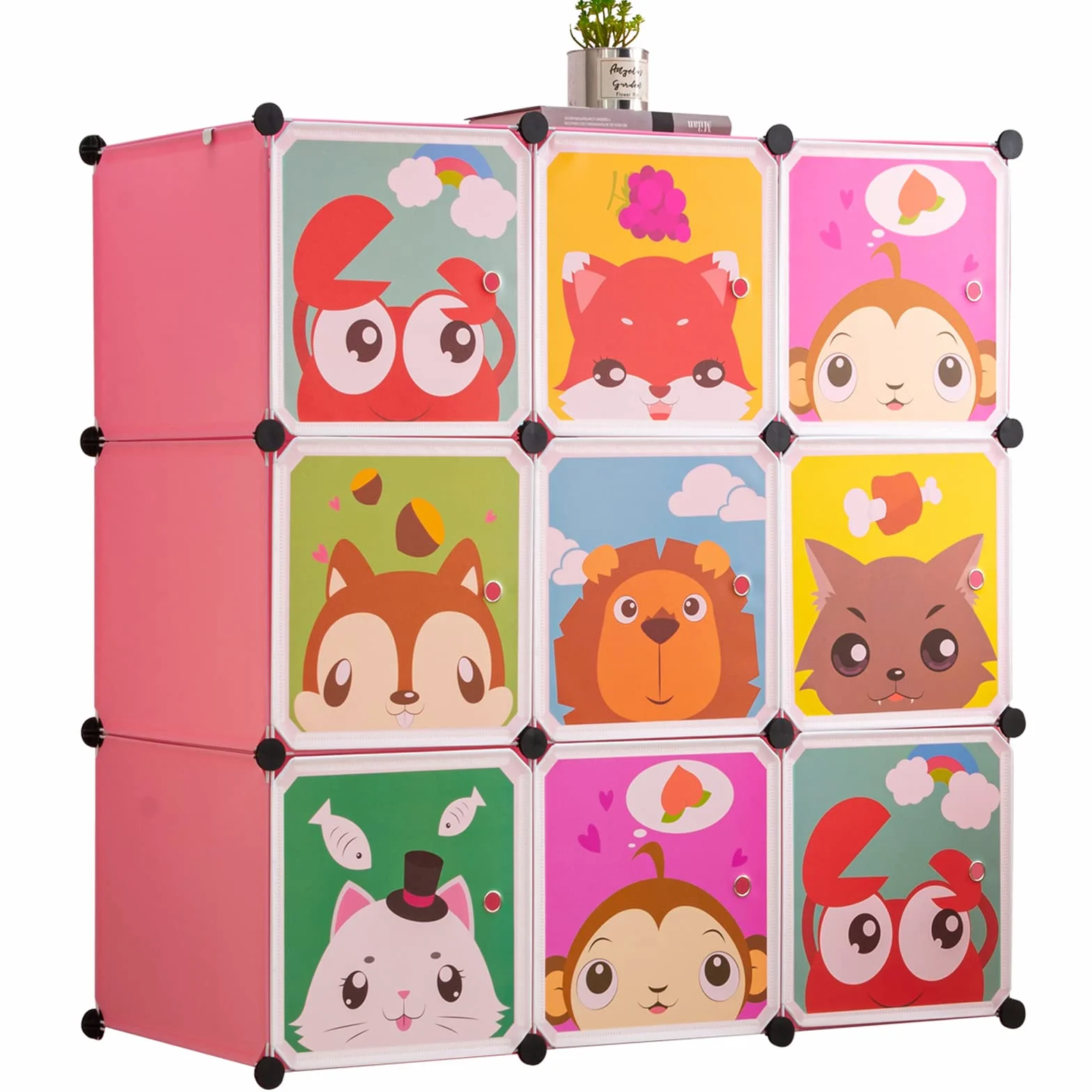 Armario Modular Infantil BRIAN & DANY con Dibujos Animados, Estantería Portátil, Rosada, 110x47x110 cm