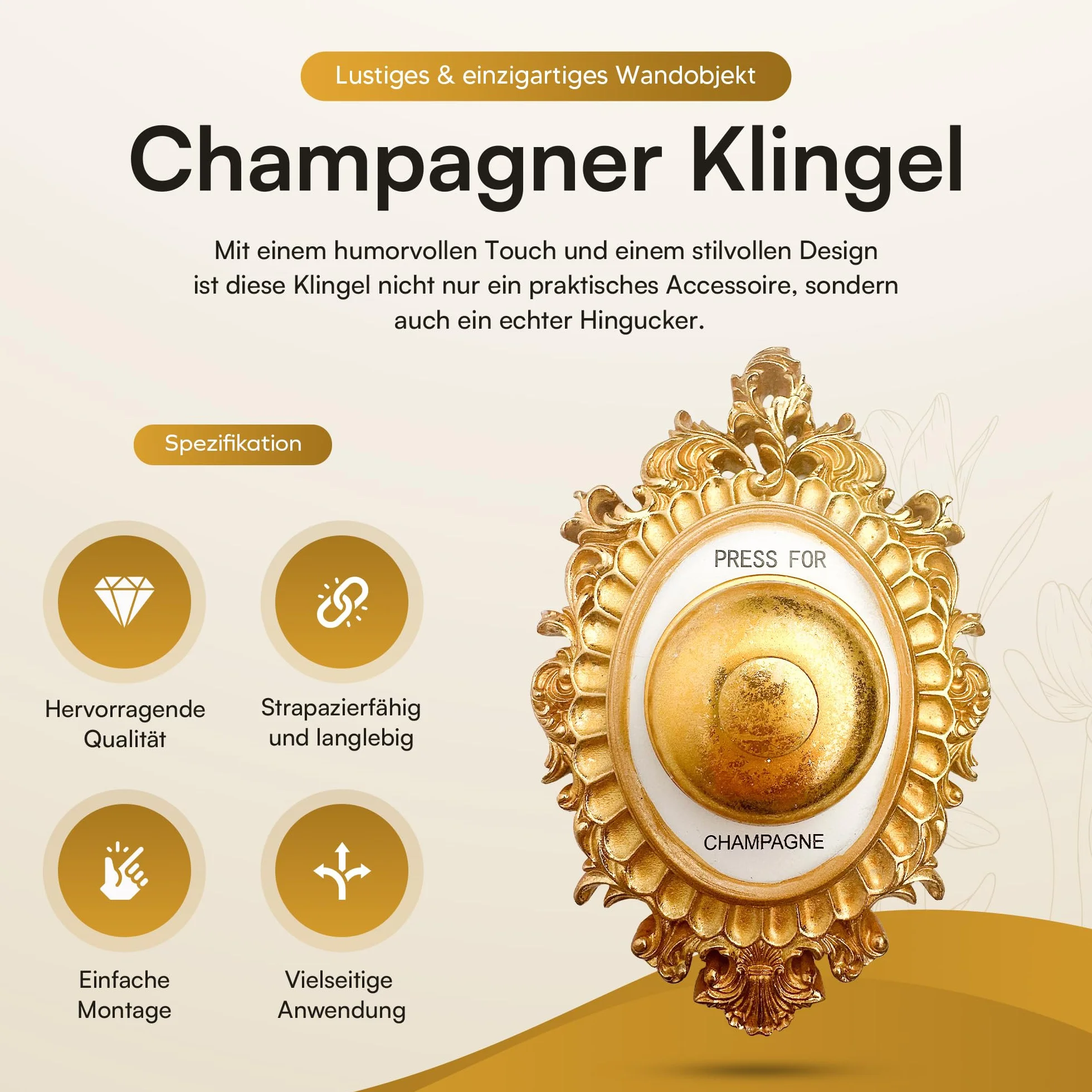 Campana de champán Efecto brillante Decoración de pared oro regalo amantes champán