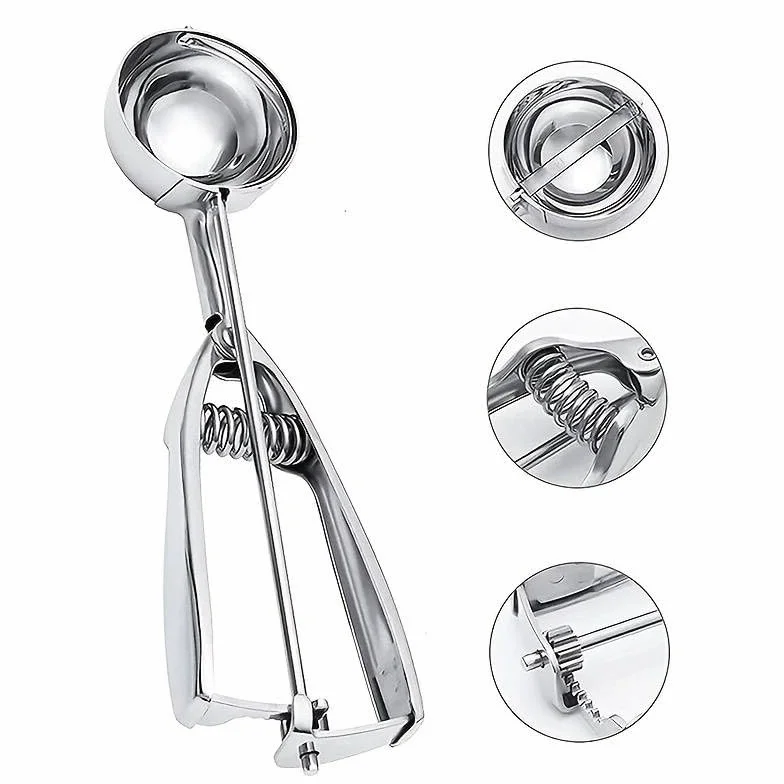 CHEFZOCO Cuchara de helado con gatillo, Acero inoxidable, 6 cm, Apto para Lavavajillas