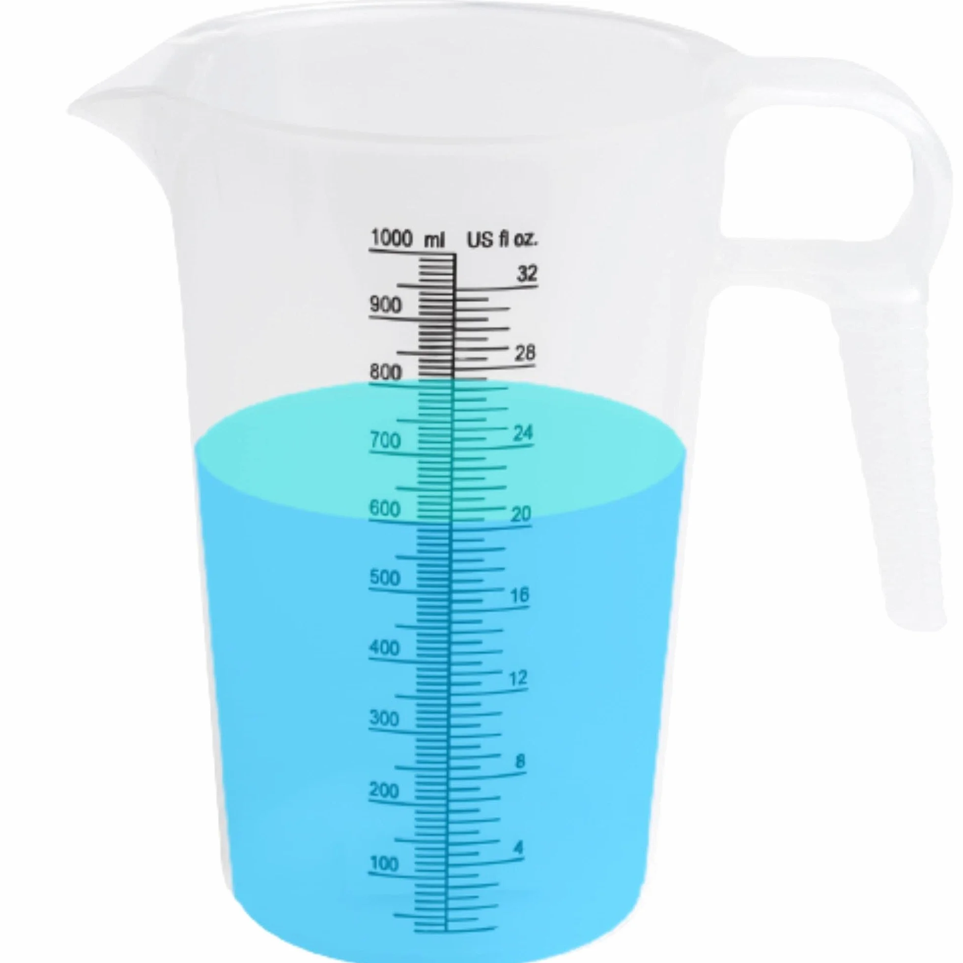 ACCUPOUR Jarra medidora de plástico multiusos de 32 onzas (1 cuarto de galón), ideal para productos químicos, aceite, piscina y césped - onza (oz) y mililitro (mL) incrementos (1000 ml)