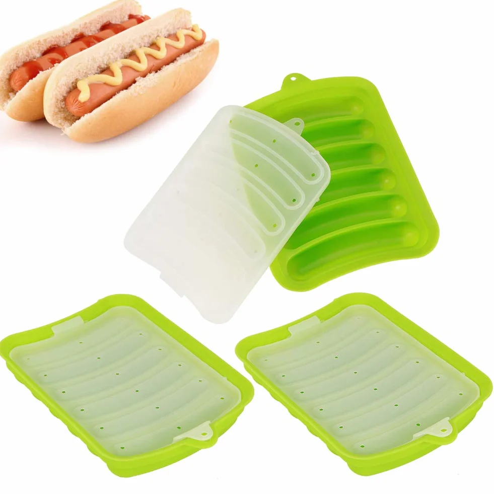 Molde de silicona para salchichas,antiadherente,paquete de 3 moldes para hornear perros calientes para niños,sin BPA,hecho a mano,bandeja para hamburguesas y salchichas,molde para comida para(Verde)