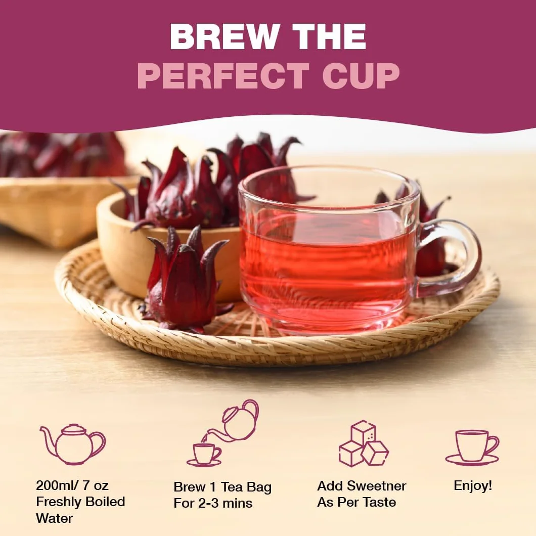 Té de Hibisco en Bolsitas Ecológicas 100 Bolsitas Redondas Sin Cafeína Hibisco Puro