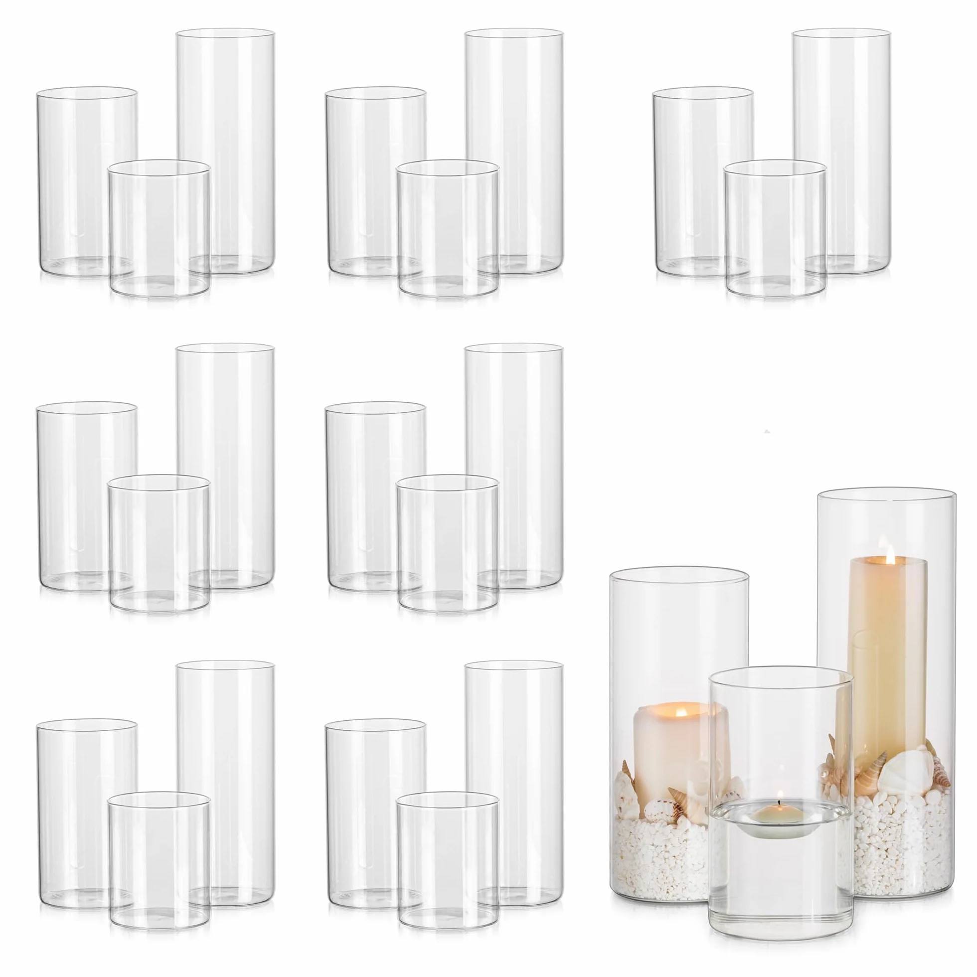 Glasseam Portavelas Huracán 24, Portavelas De Pilar para Decoración del Hogar, Jarrón Cilíndrico Transparente para Flores, Velas Votivas Flotantes, Decoración Navideña