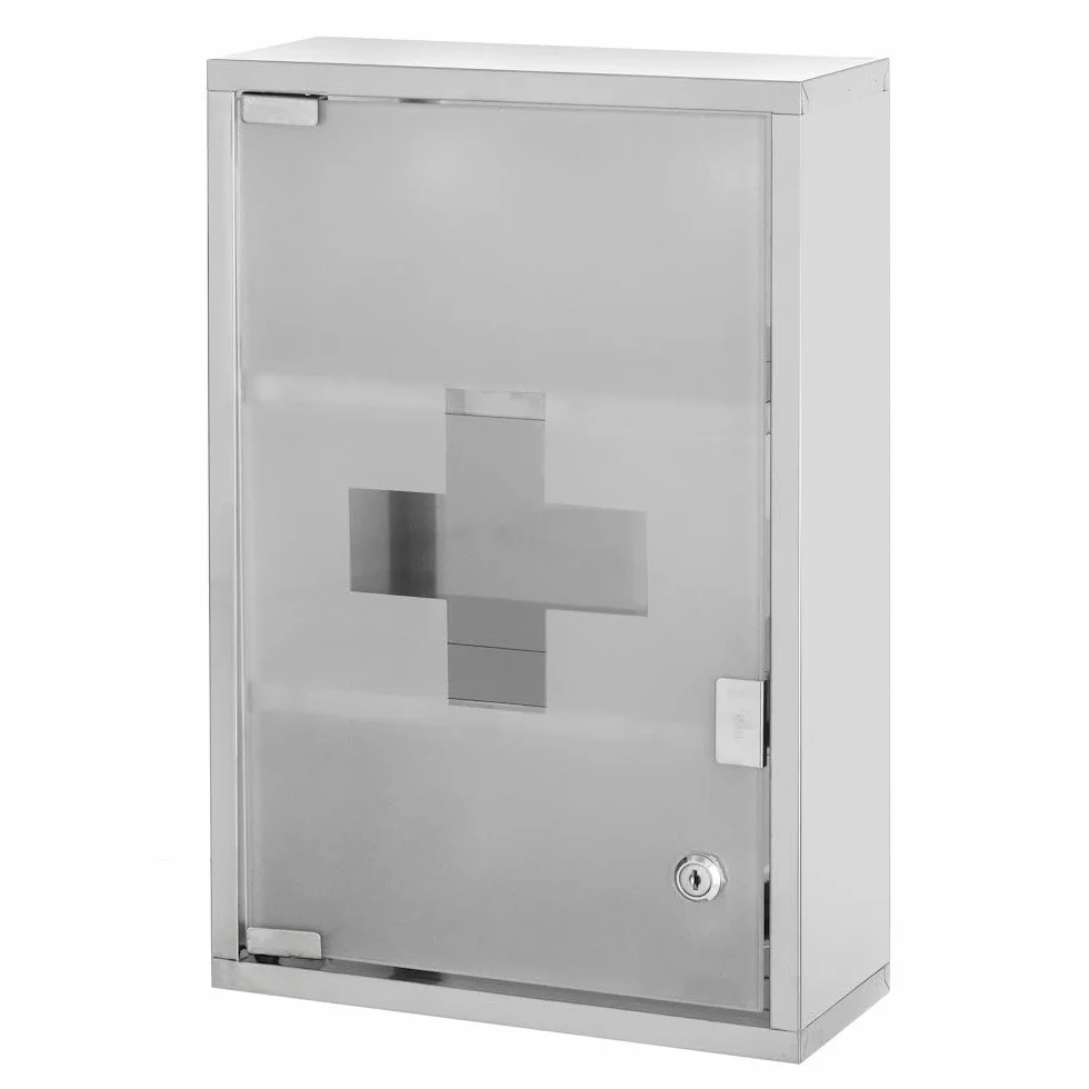 Armario de baño botiquín acero inoxidable cristal 30x12x45 cm plateado