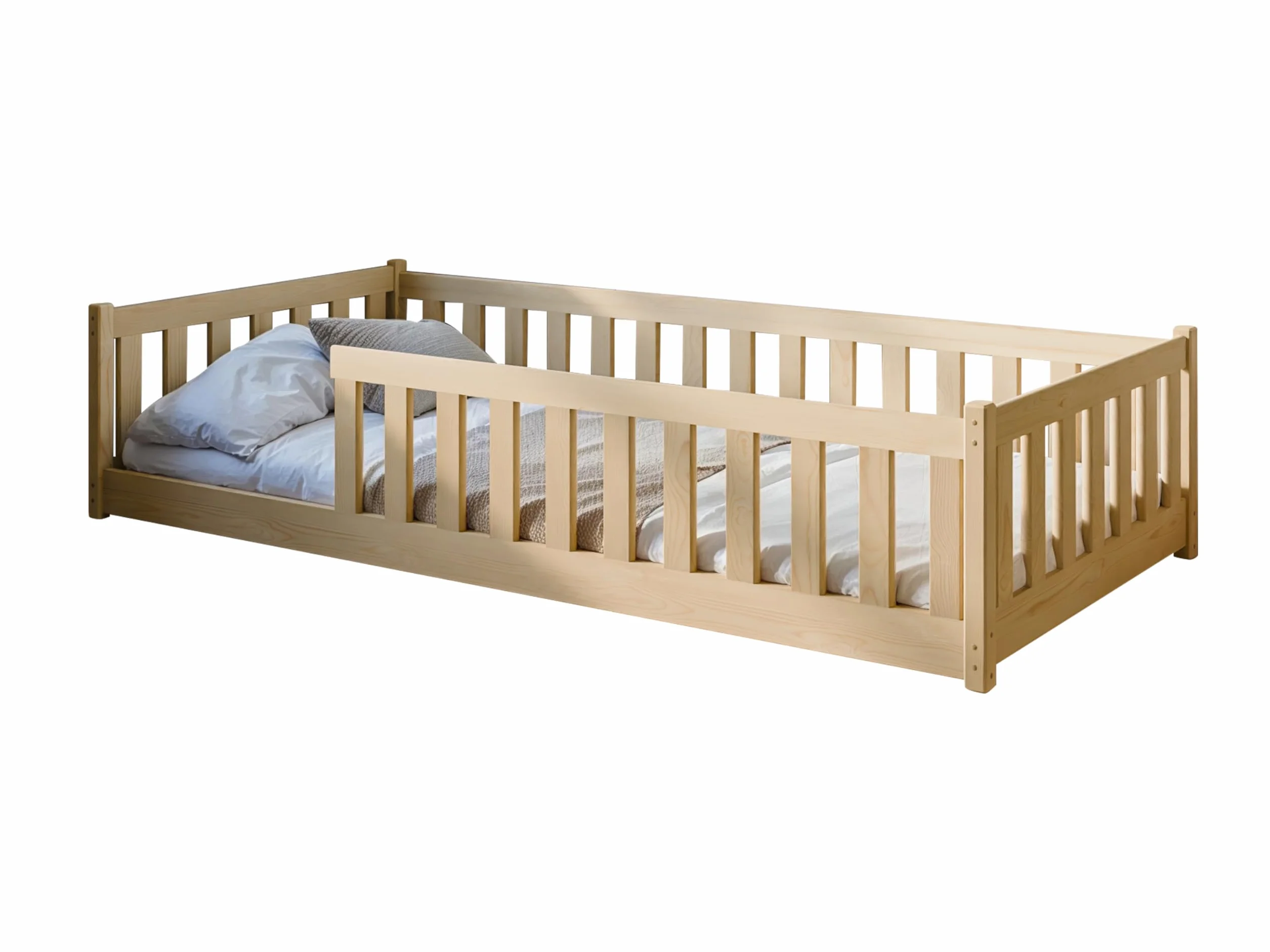 Kids Collective Cama Infantil de Suelo de 90x190 cm con protección anticaídas y somier, Cama Montessori, Cuna Infantil, Cama Juvenil, Cama Individual | Natural