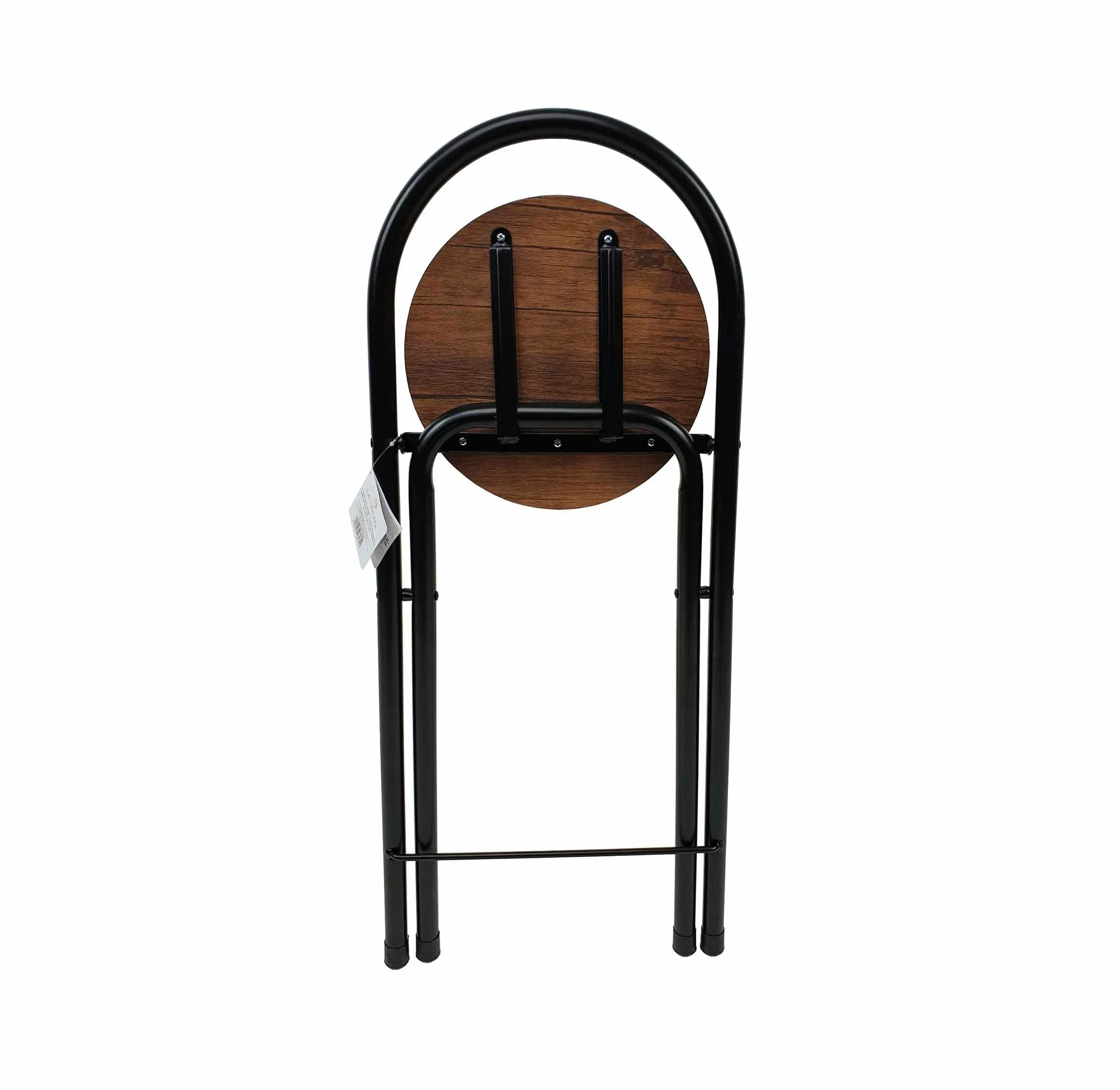 THE SECRET HOME - Taburete Plegable de Cocina - Asiento Plegable de Metal y Madera - Taburete Apto para Interior y Exterior (Alto: 80 cm x Largo: 40 cm - Madera Oscura/Negro)