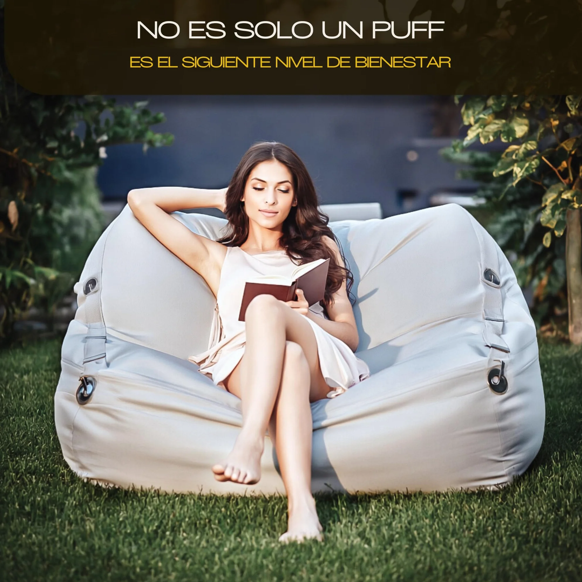 Aiire Puff Exterior de Lujo XXL - [180x140 cm] Puf Gigante con Relleno Incluido en Olefina Premium - Moderno Bean Bag para Piscina, Jardín o Terraza - Sofa de Suelo Interior o Exterior Gris