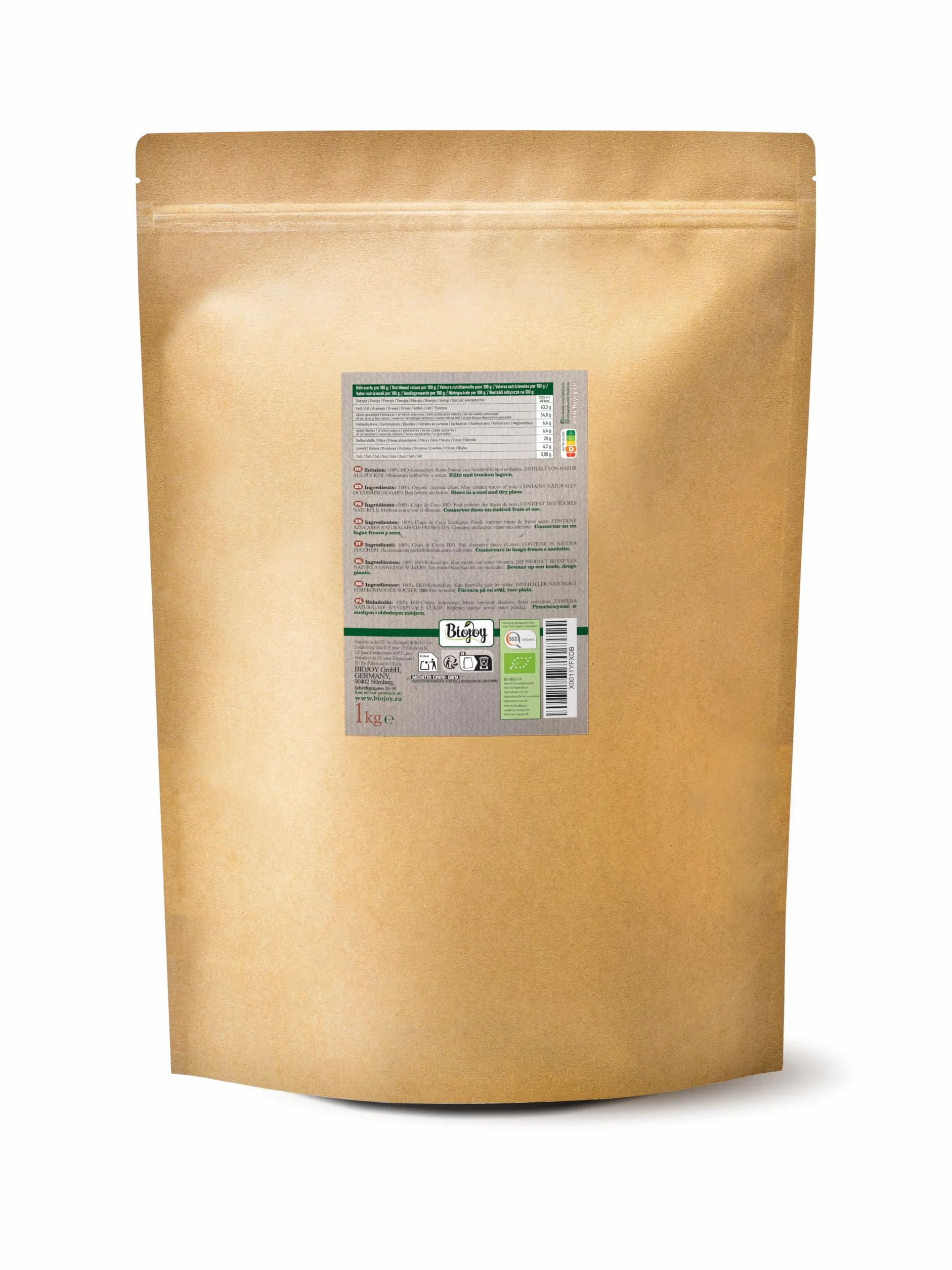 Biojoy Chips de Coco deshidratado Ecológico 1 kg sin azúcar añadido