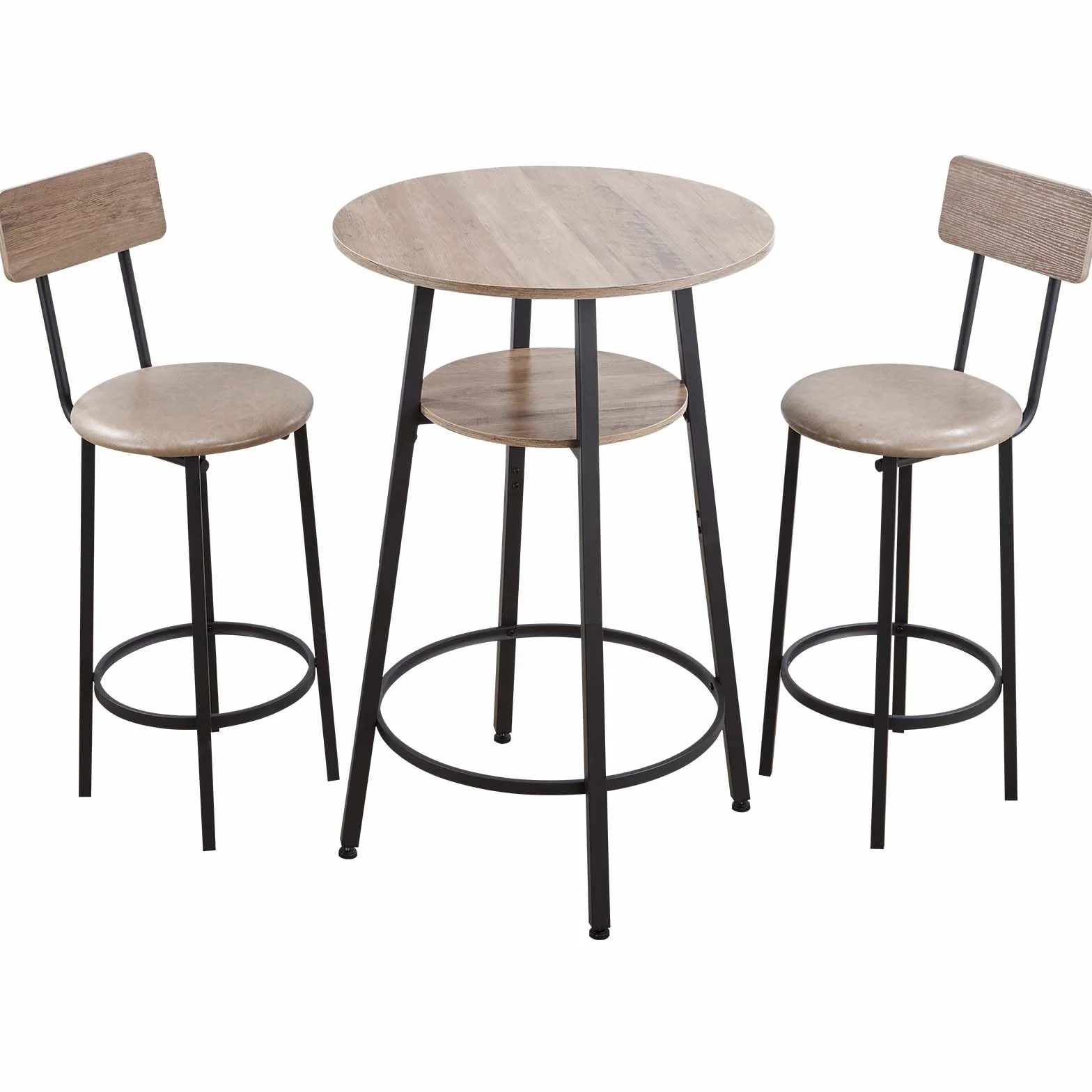 VEVOR Mesa de Bar Redonda con 2 Taburetes 60 x 60 x 91,5 cm, Juego de Mesa Alta para Comedor, Metálica Fuerte Duradera, Estilo Industrial Moderno, para Cocina Salón Bar Estrecho Barra Alta Desayuno