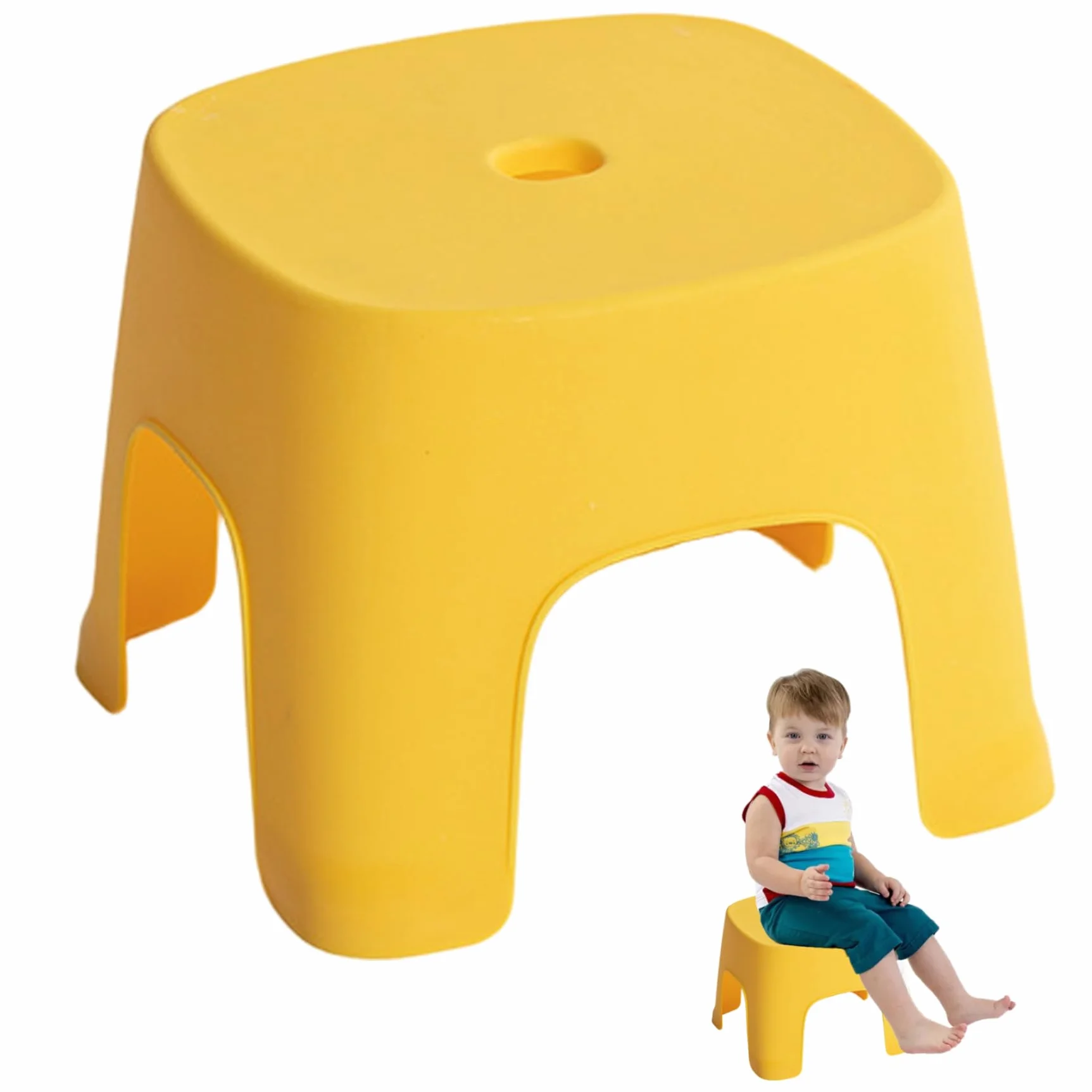Taburete Infantil PVC 8x8x6 Pulgadas Apilables para Baño, Inodoro, Zapato Amarillo