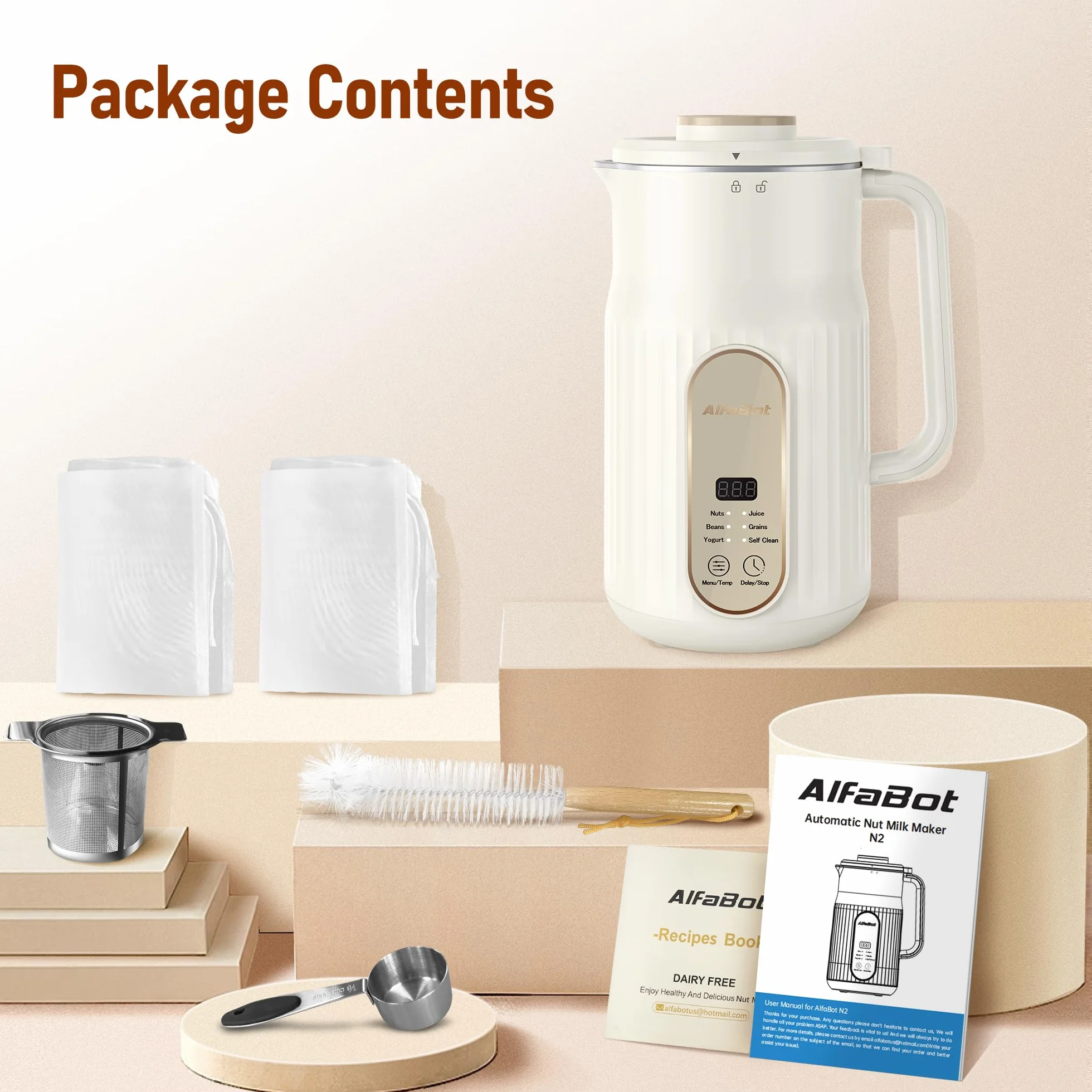 Máquina de Leche Vegetal AlfaBot N2-1L |Automática para Leche de Soja, Avena, Almendras, Yogur | 800W | Rápida y Silenciosa, Libre de BPA, Incluye Recetario