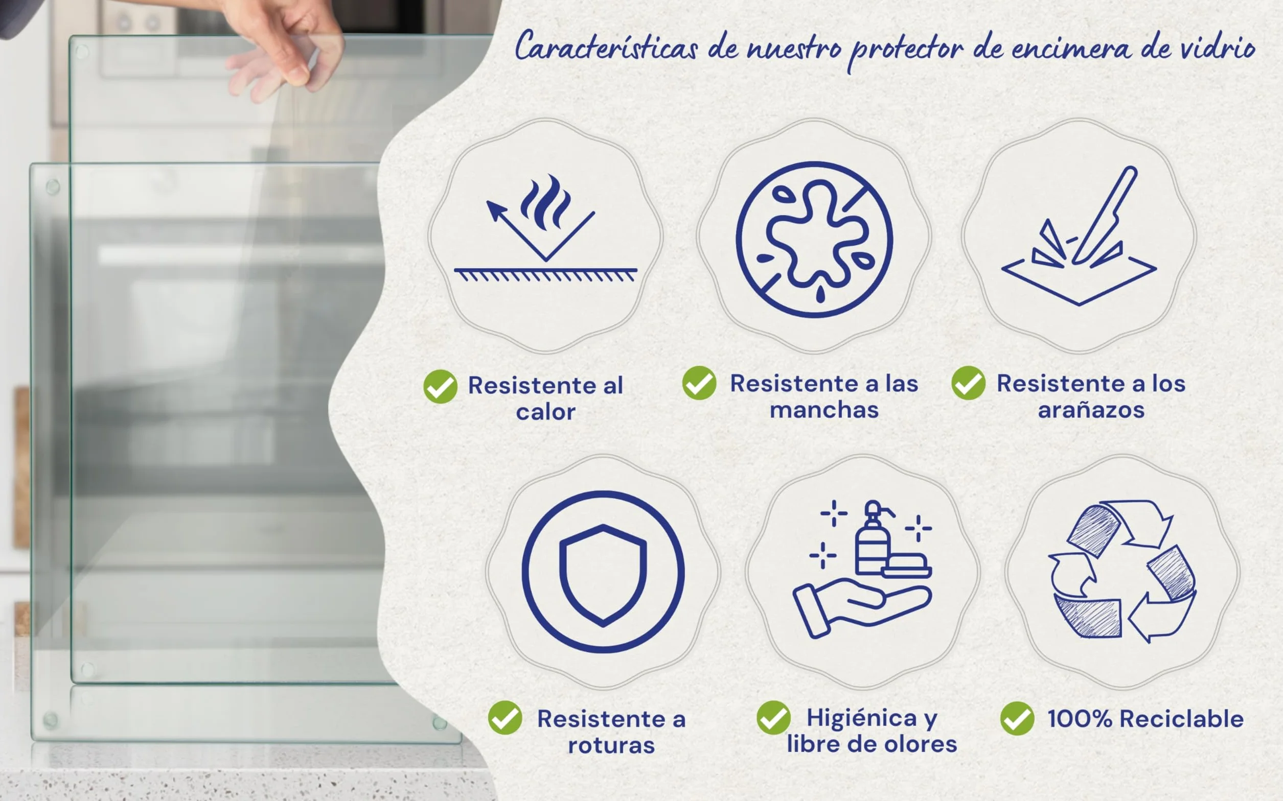 Tabla de Cortar de Vidrio 40 x 30 cm Protector Encimera Vidrio Templado Resistente Arañazos TRANSPARENTE