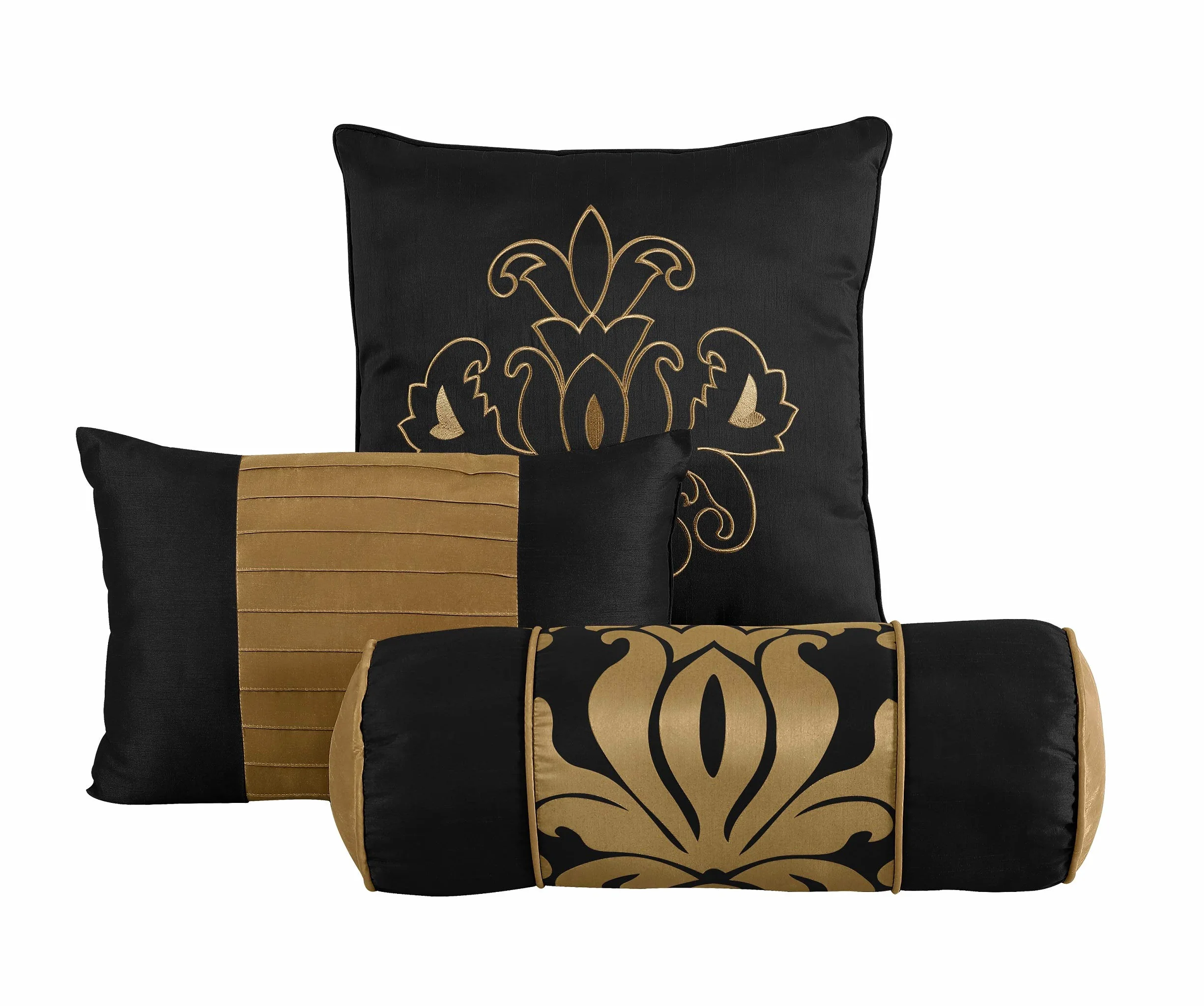Chezmoi Collection Royale-Juego de edredón de 7 Piezas, Poliéster, Negro/Dorado, Rey