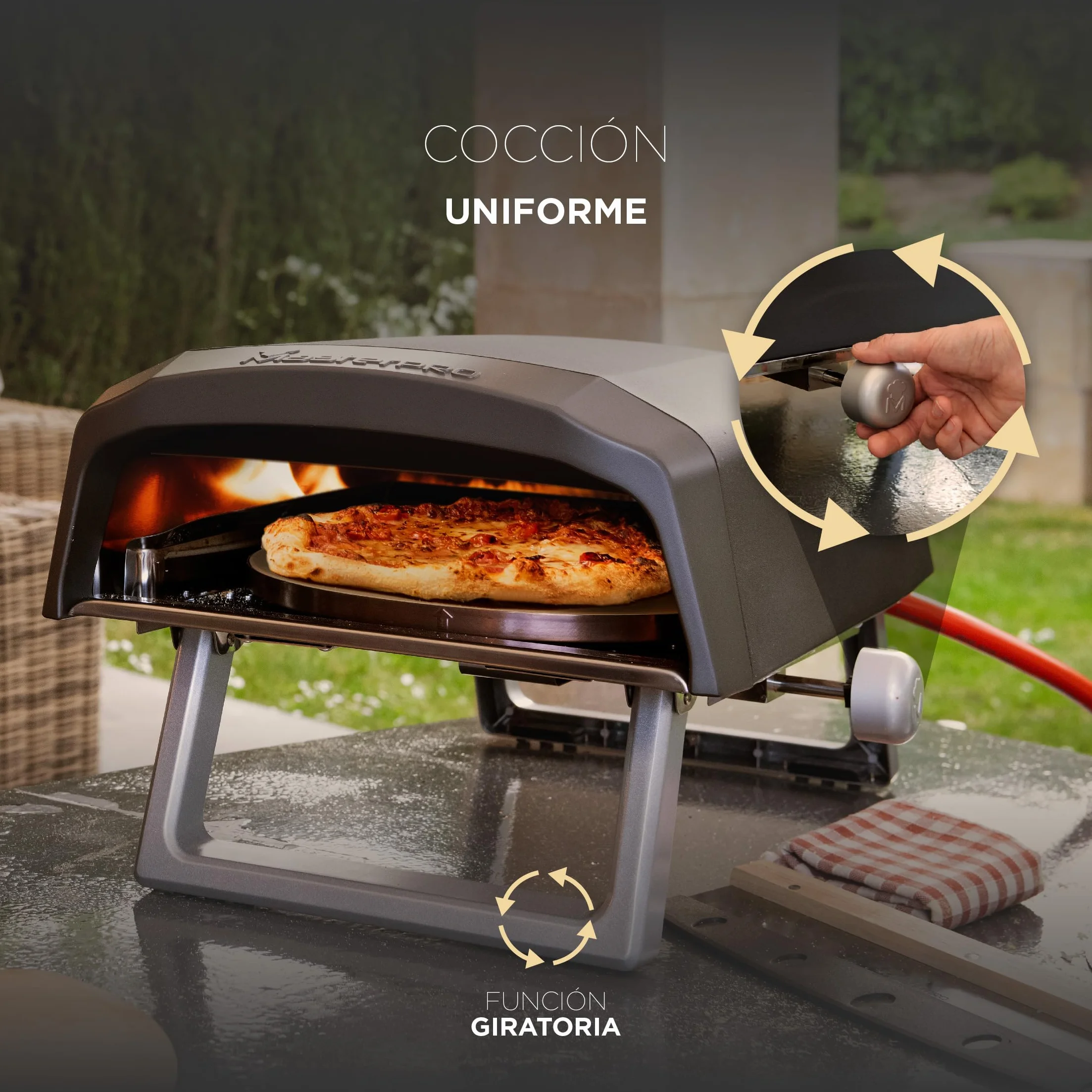 MasterPRO Napoli Horno Giratorio Portátil de Gas para Pizzas 500°C Cocción Rápida