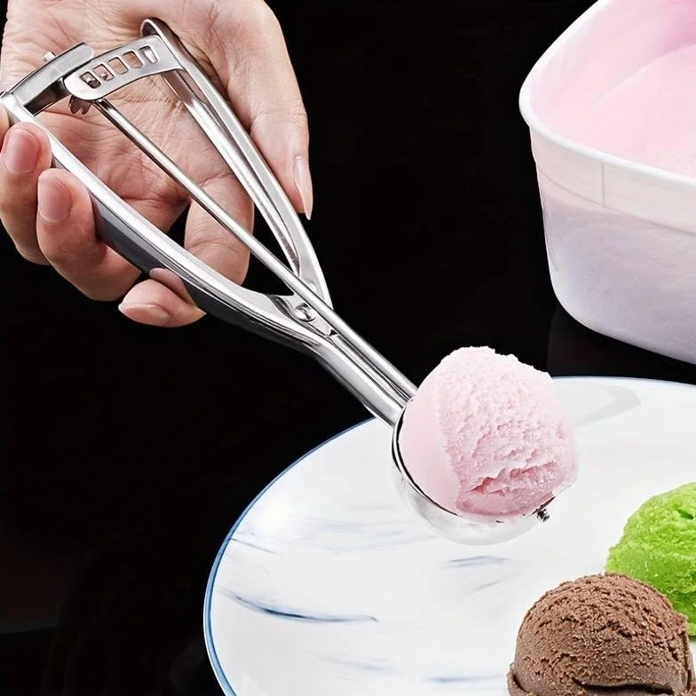 CHEFZOCO Cuchara de helado con gatillo, Acero inoxidable, 6 cm, Apto para Lavavajillas