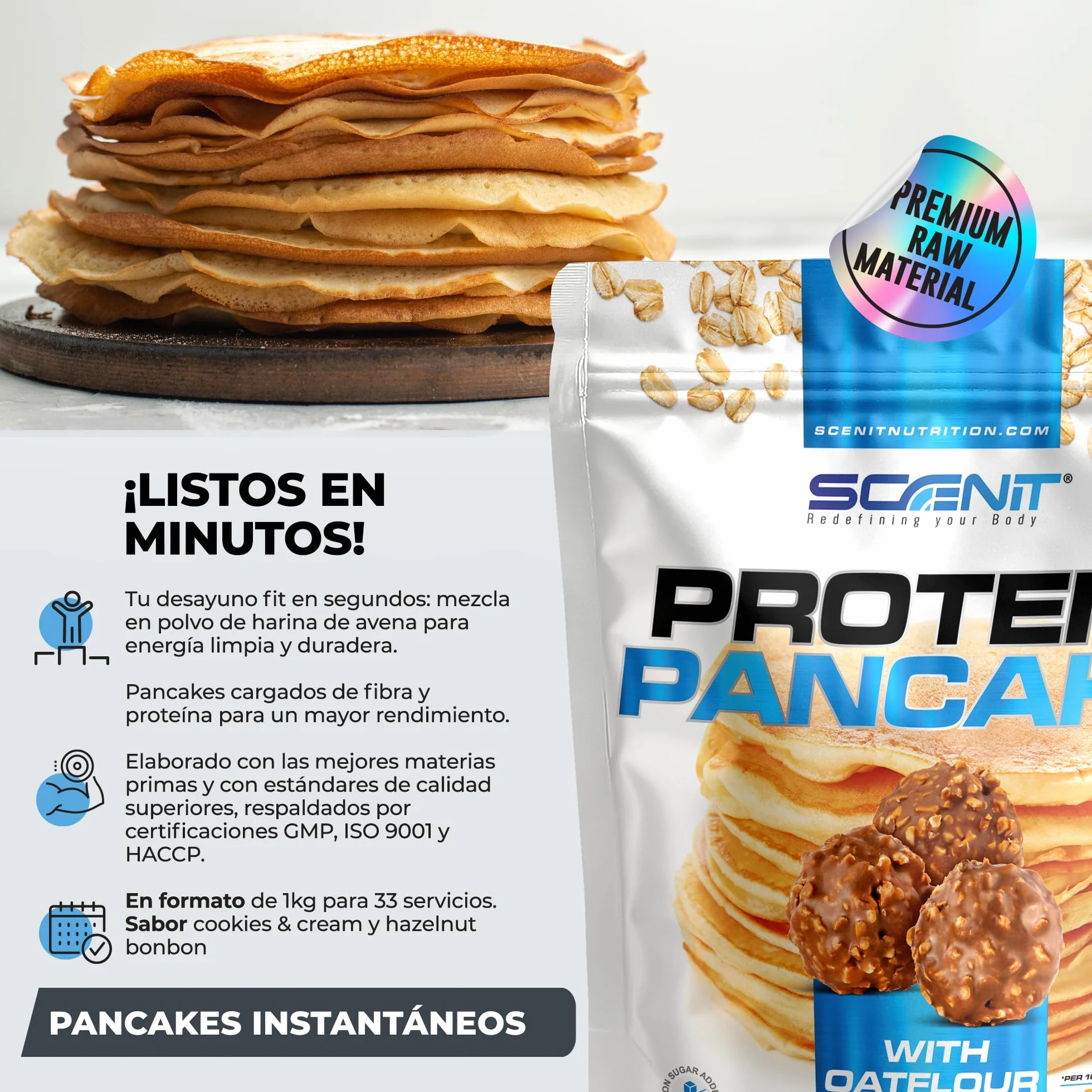 Protein Pancake 1 kg Con Harina de Avena 25% Proteínas Alto en Fibra Bombon Avellana