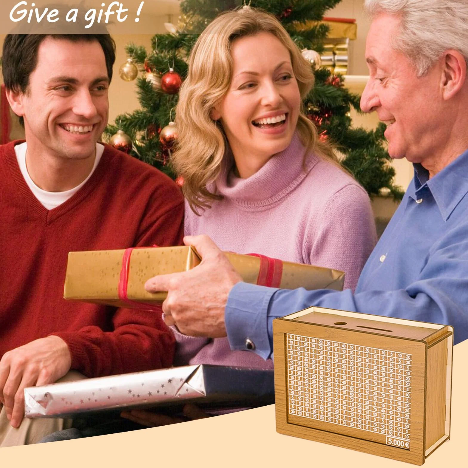 Hucha de Madera, Hucha con Contador, Cajas de Dinero Reutilizables, Caja de Dinero con Objetivo Ahorro y Números para Marcar, para Ayudar a Los Niños a Desarrollar el Hábito de Ahorr (5000)