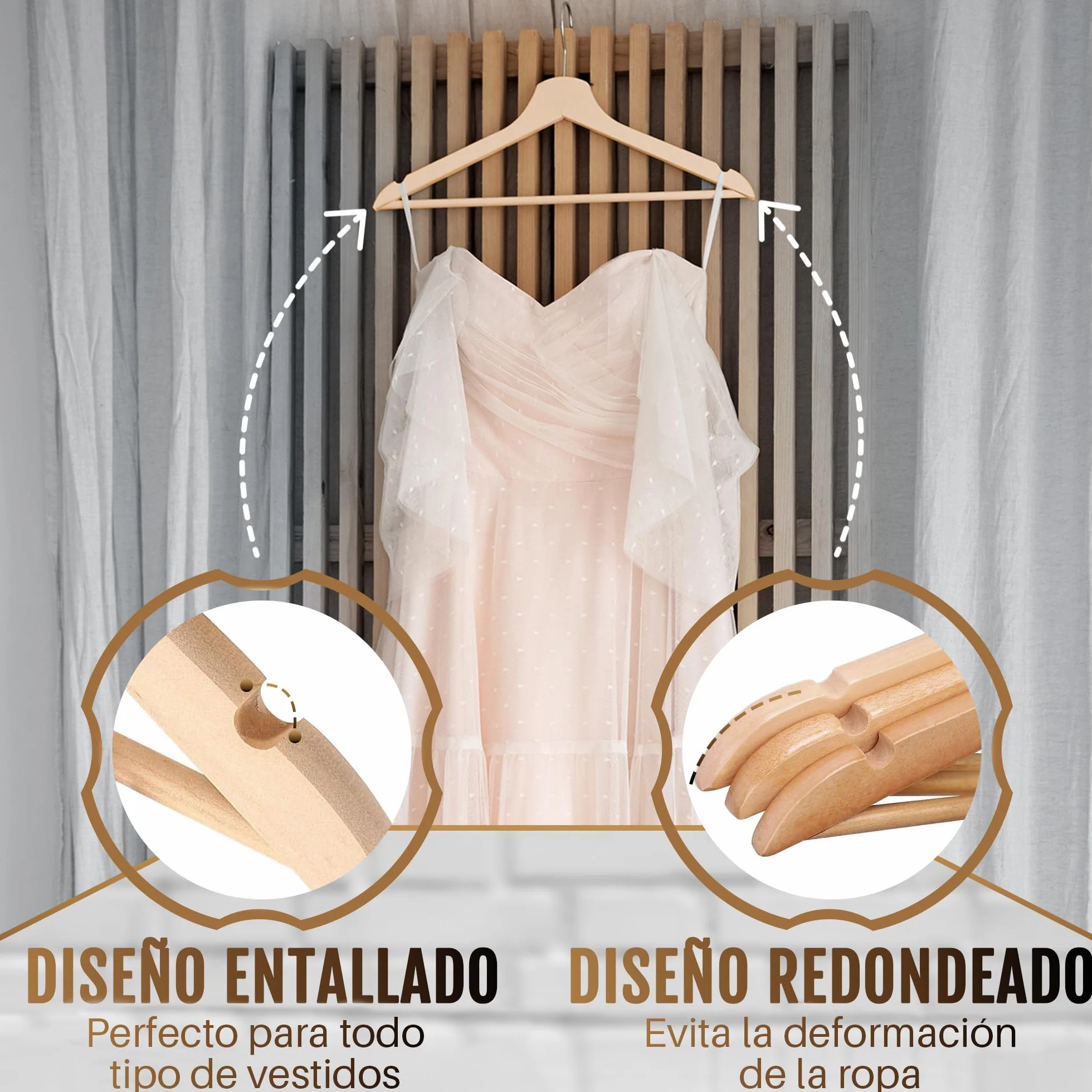Perchas de Madera Pack 20 - Cabides Resistentes y Elegantes para Ropero