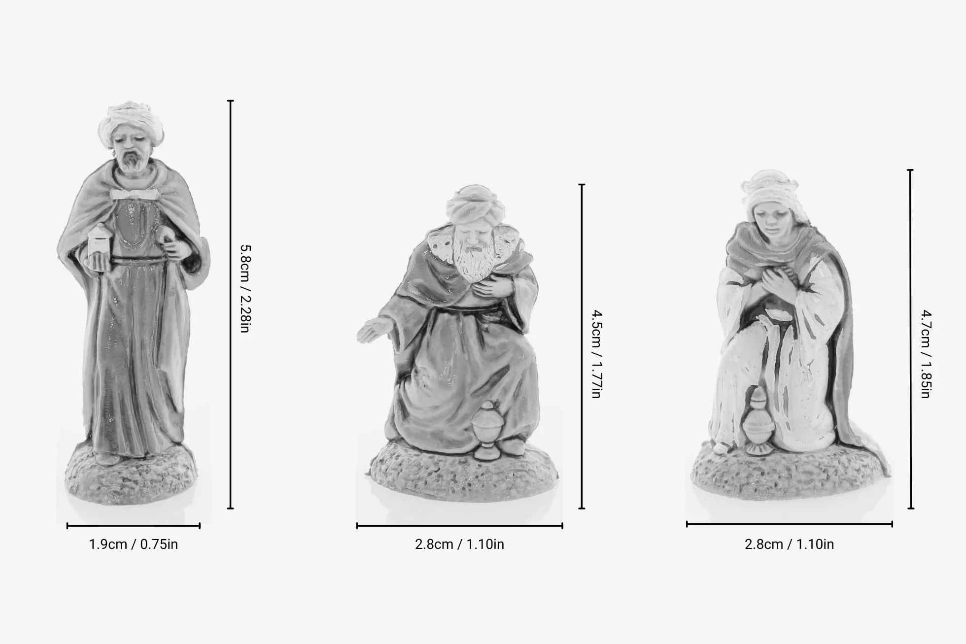 Moranduzzo Trío Reyes Magos Apto para Belén de 6 cm Escala 1:32 – Mini 6 – Figura Irrompible, Estilo '700, Pintada a Mano, Escultor M. Landi