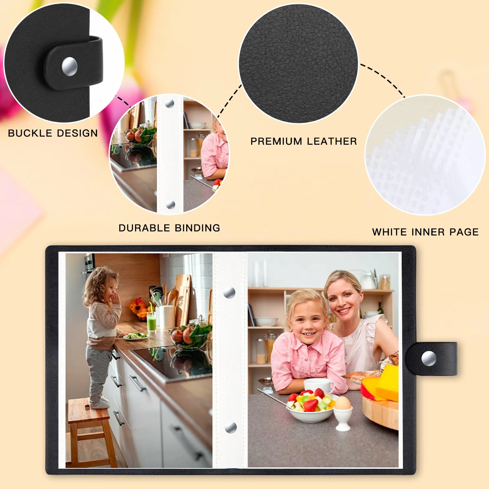 2 Paquetes de álbumes para fotos 10x15 pequeños, carga superior deslizante, 52 fotos - Cubierta de cuero, mini álbum de fotos para boda, familia, bebé y vacaciones (Negro)